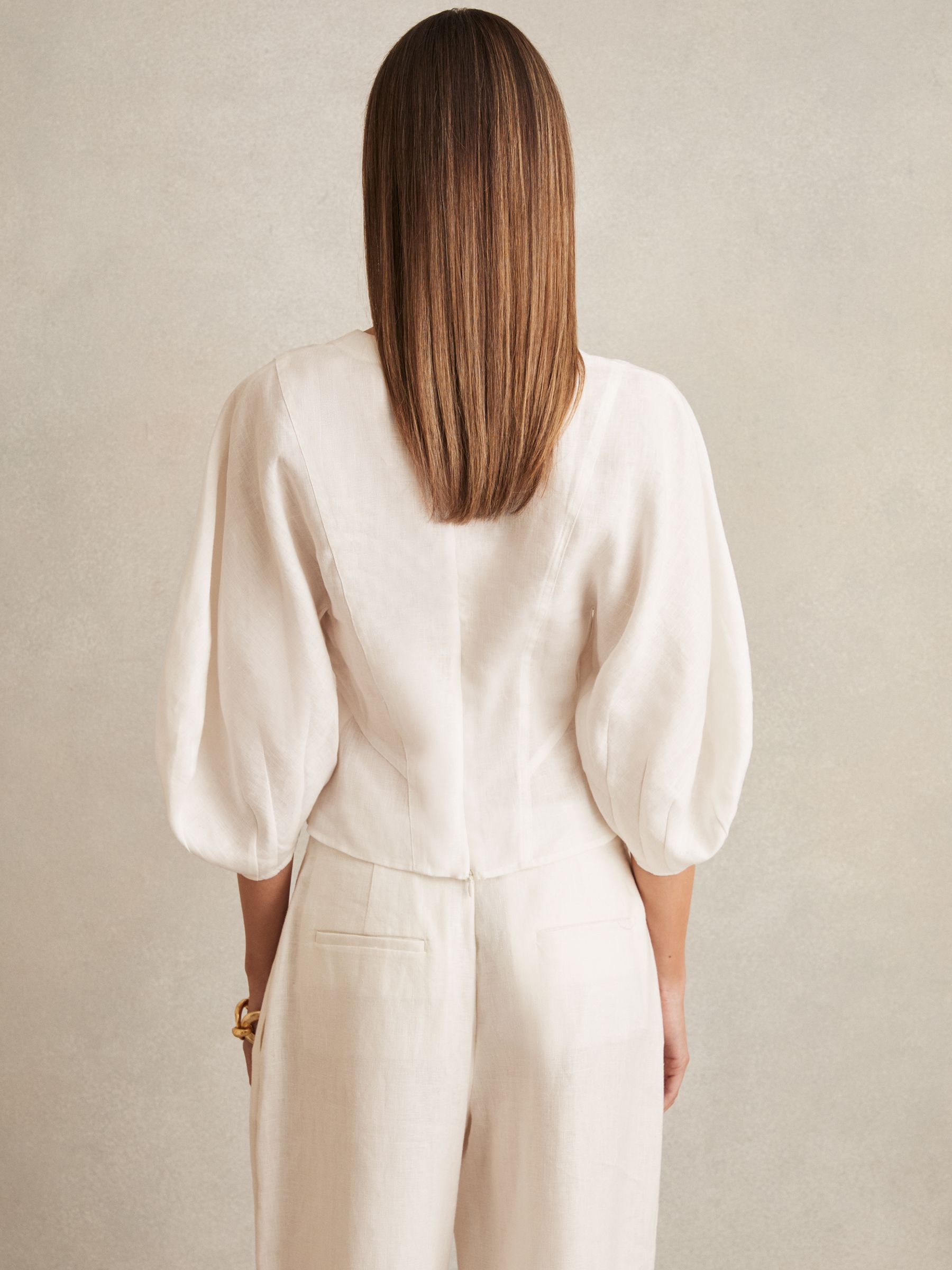 Linen Balloon-Sleeve Top in Ivory - Image 5 of 6