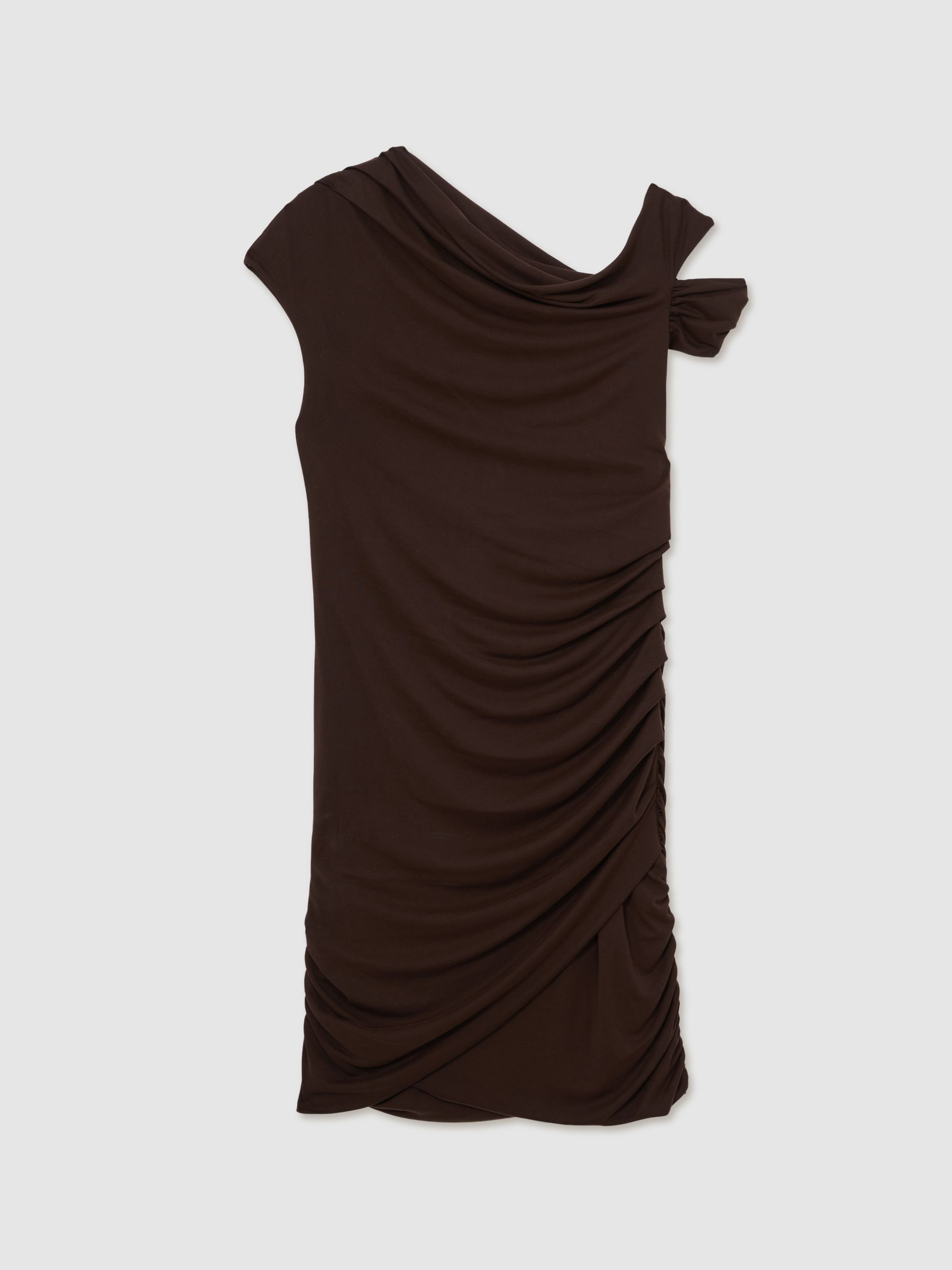 【海外限定】REISSドレス☆Chocolate Brown Ceres Ruched Jersey Reiss Ruched Jersey Mini Dress in Chocolate Brown - REISS