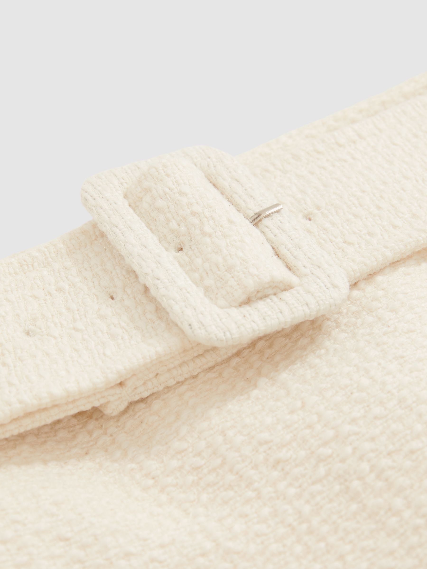 Boucle Belted Mini Skirt With Wool and Cotton in White - image 3