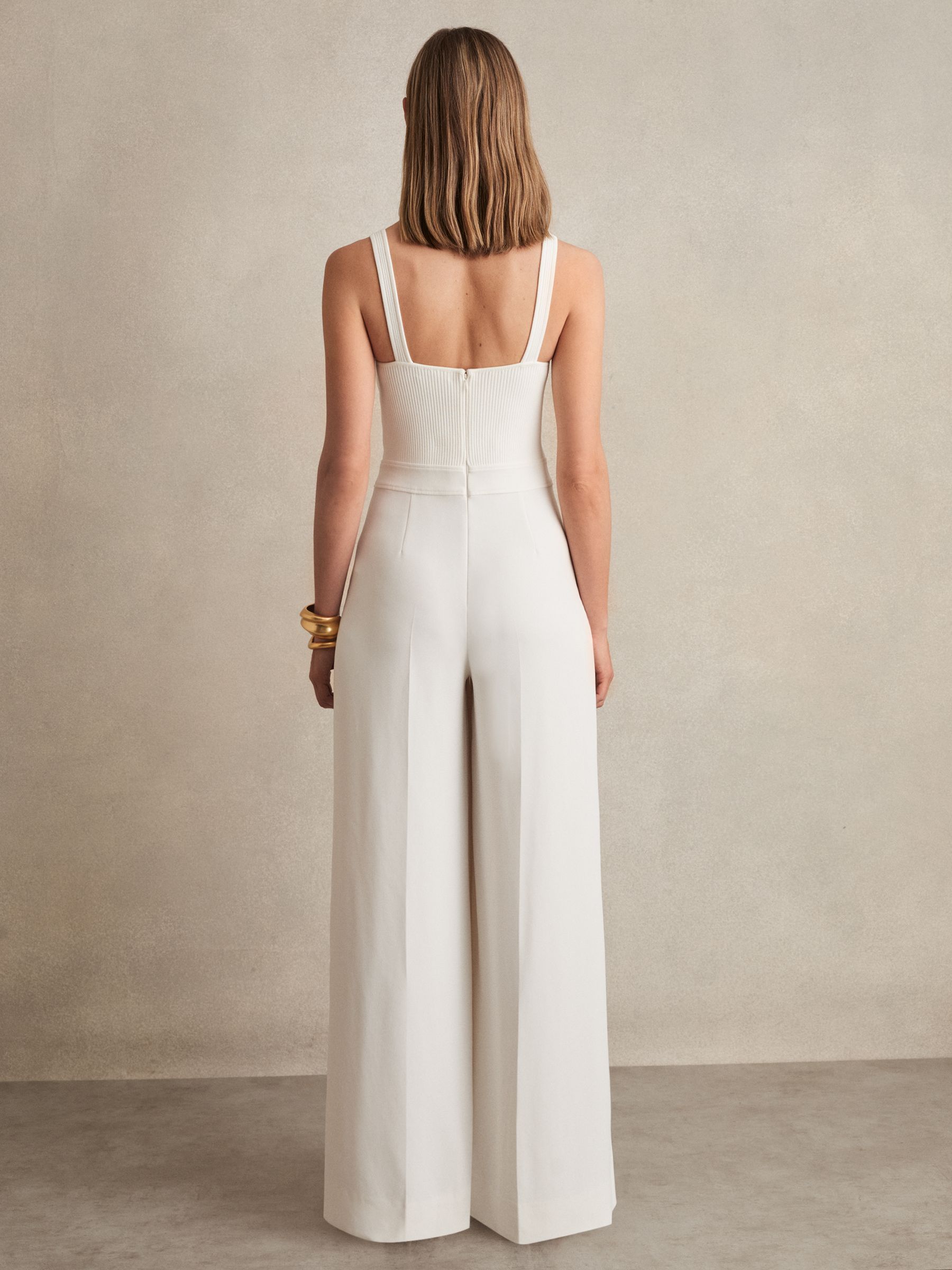Perforated-Knit Wide-Leg Jumpsuit in Ivory - Image 5 of 6
