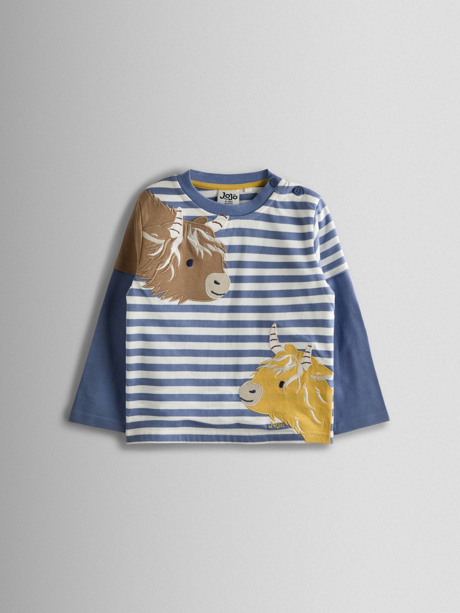 Blue Highland Cow Mock Sleeve Appliqué Top - Image 1 of 4