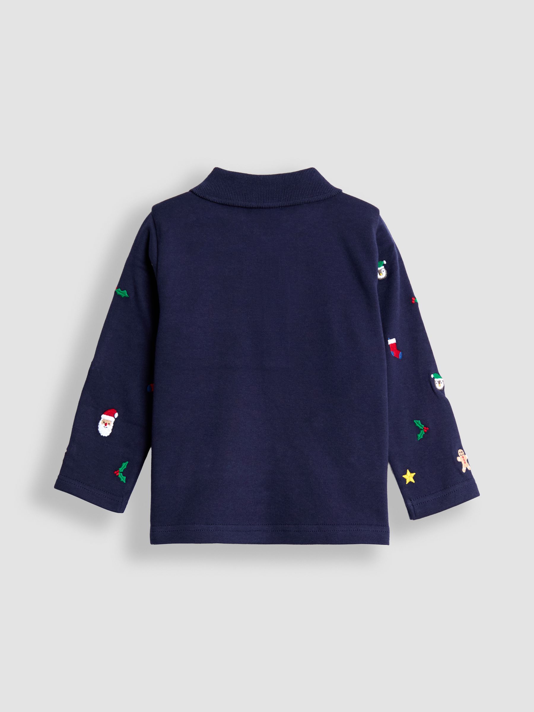 Navy Blue Christmas Embroidered Polo Shirt - Image 2 of 3