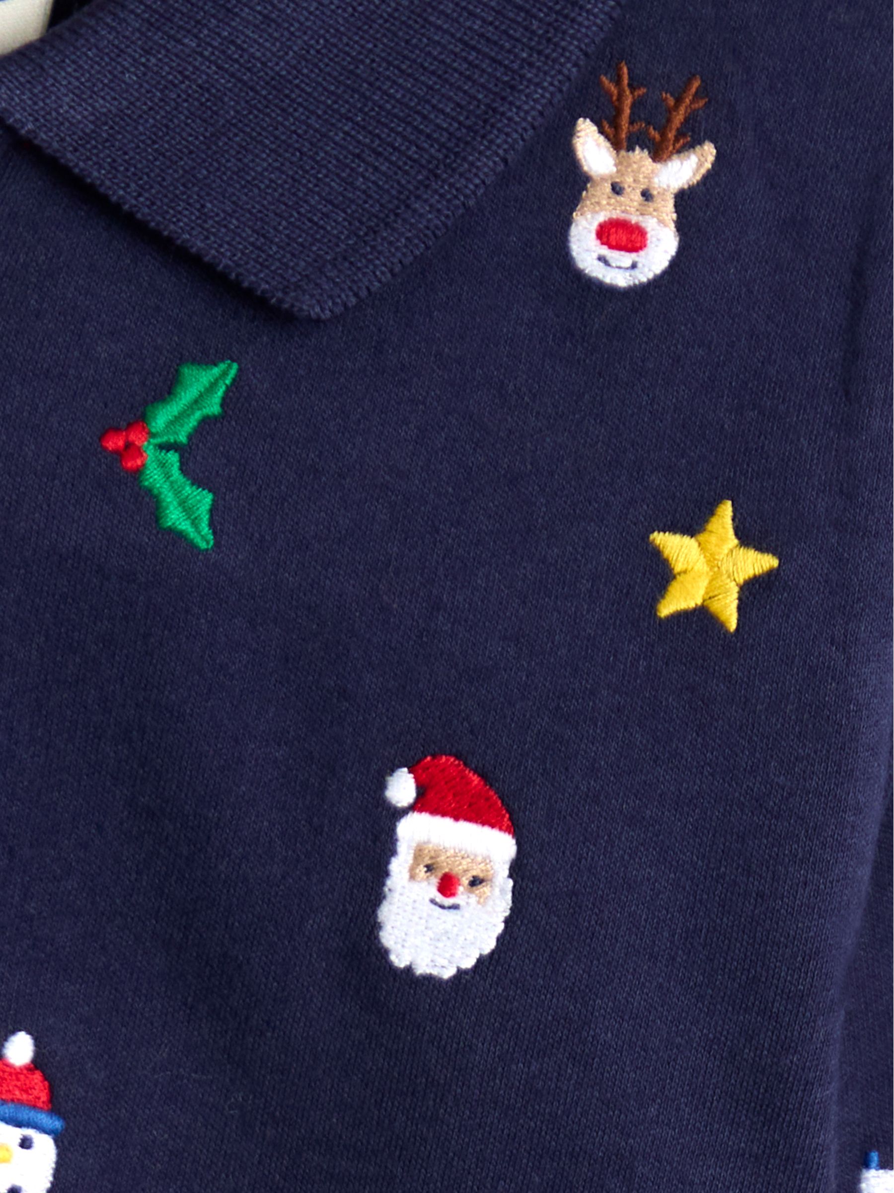 Navy Blue Christmas Embroidered Polo Shirt - Image 3 of 3