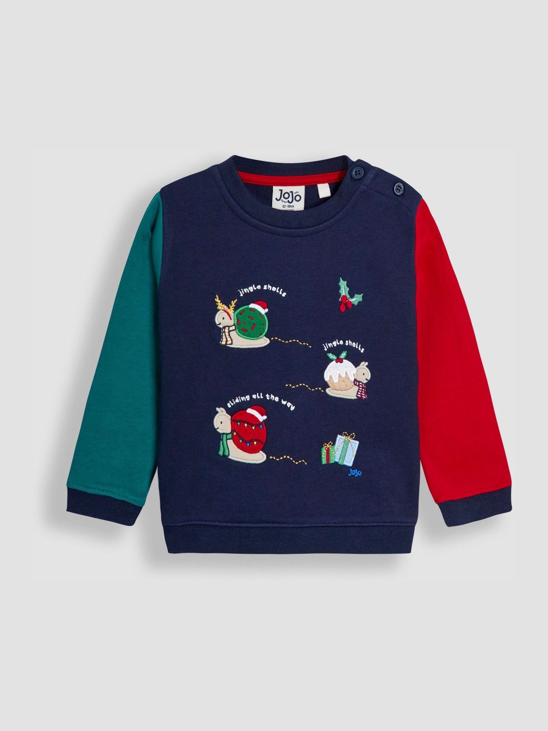 Navy Blue Christmas Snails Appliqué Sweatshirt - Image 2 of 4