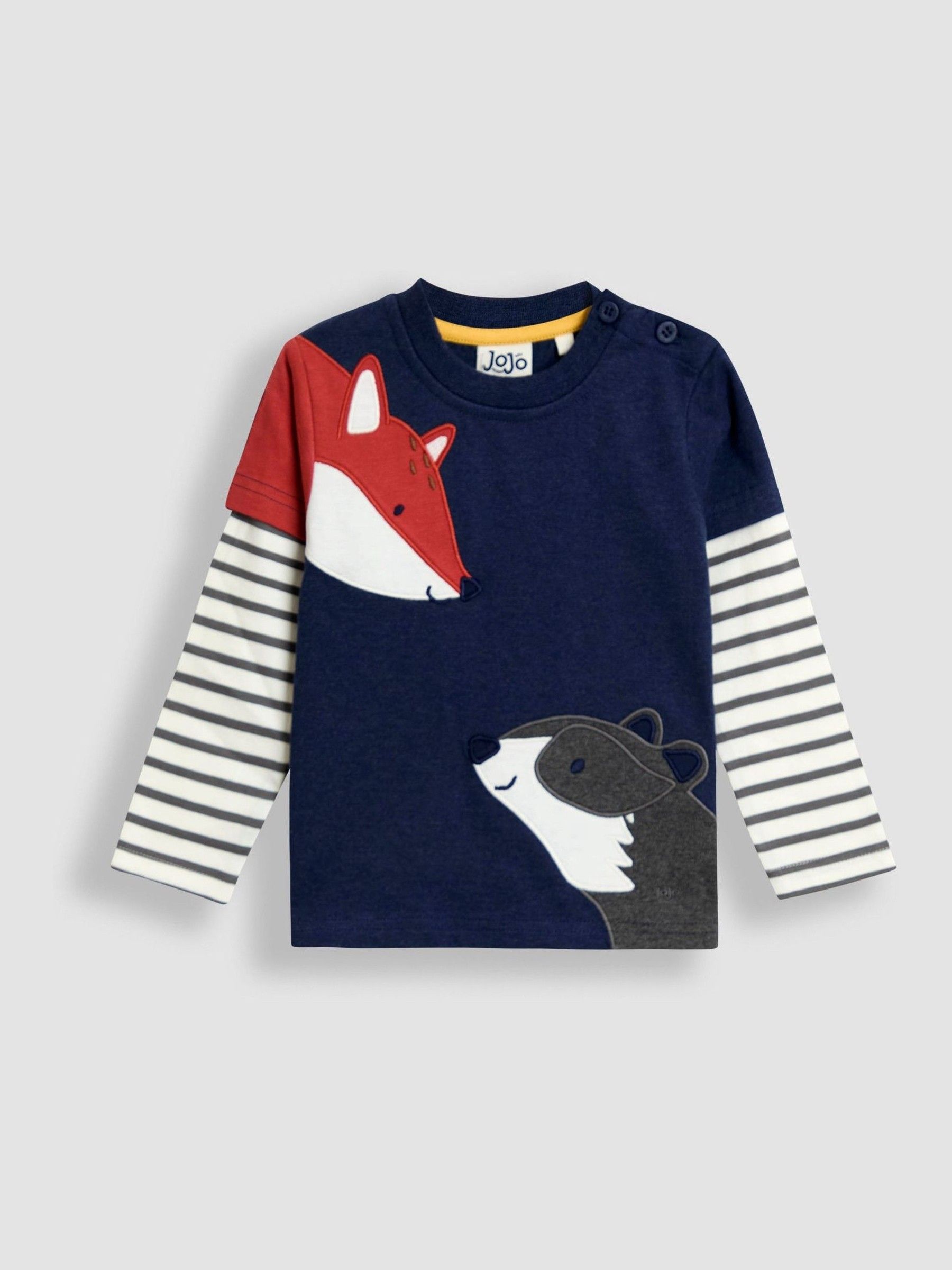 Navy Blue Fox & Badger Mock Sleeve Appliqué Top - Image 1 of 3