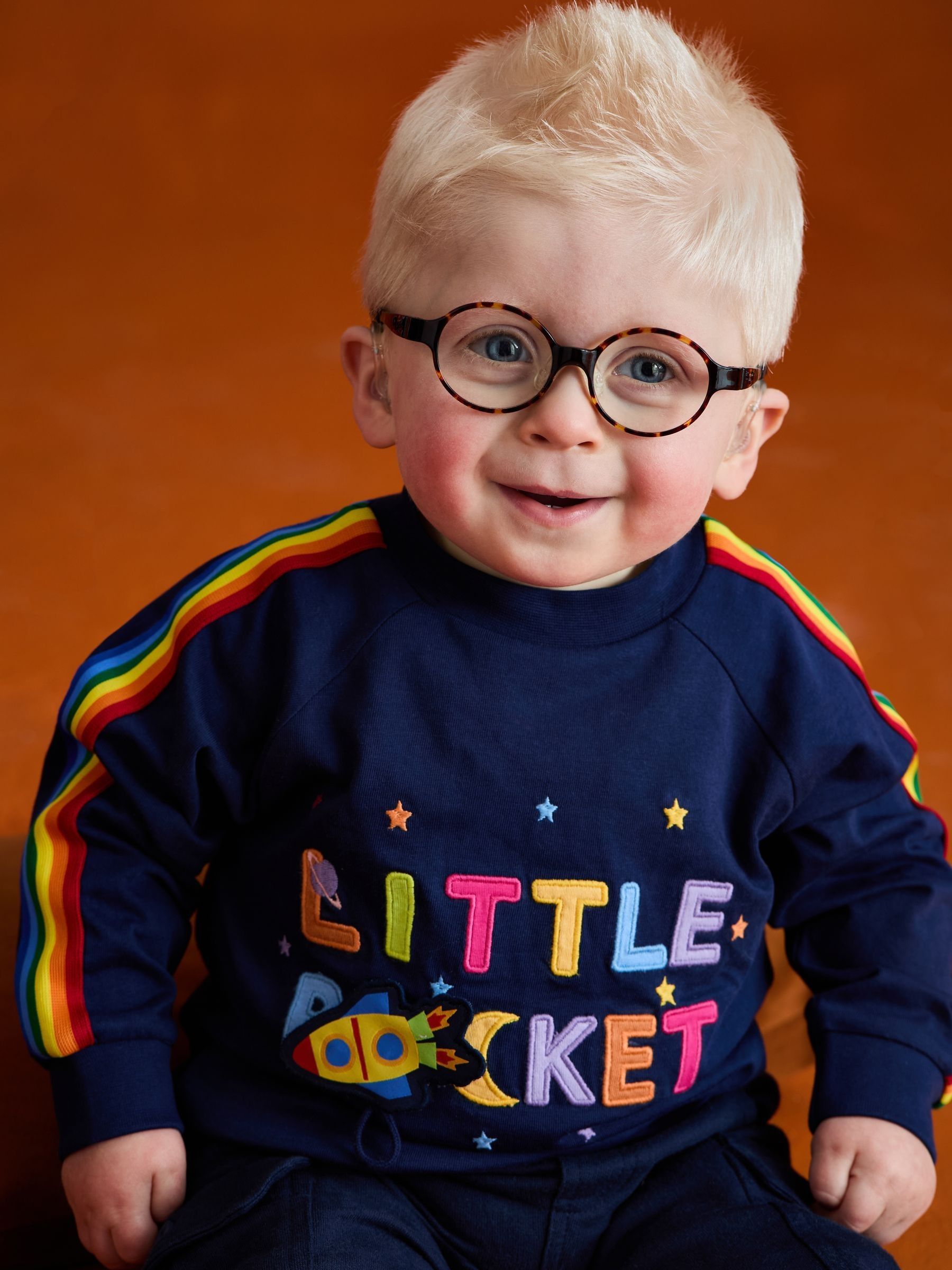 Navy Blue Rocket Rainbow Trim Appliqué Top - Image 5 of 6