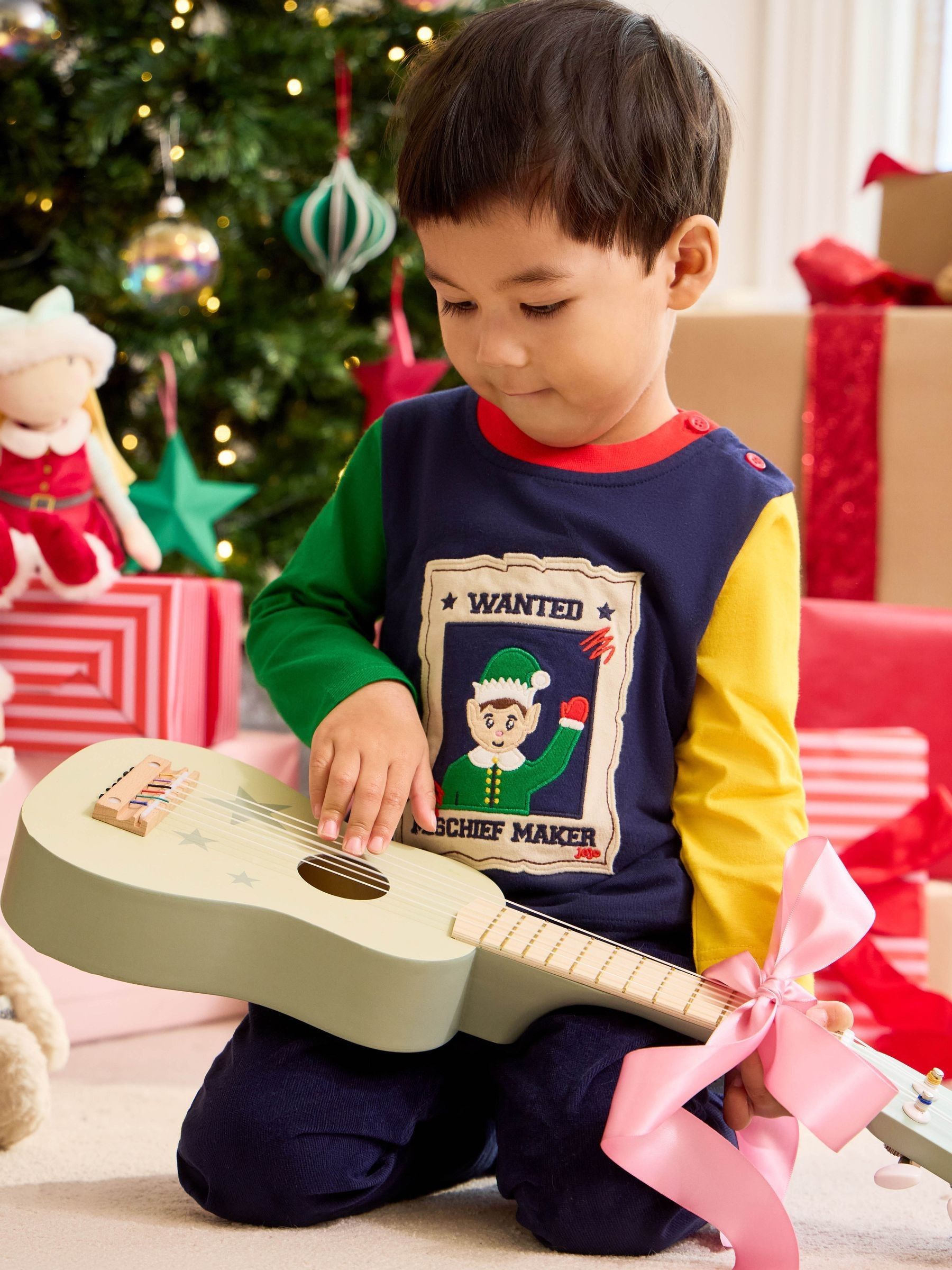 Navy Blue Elf Wanted Christmas Appliqué Top - Image 2 of 2