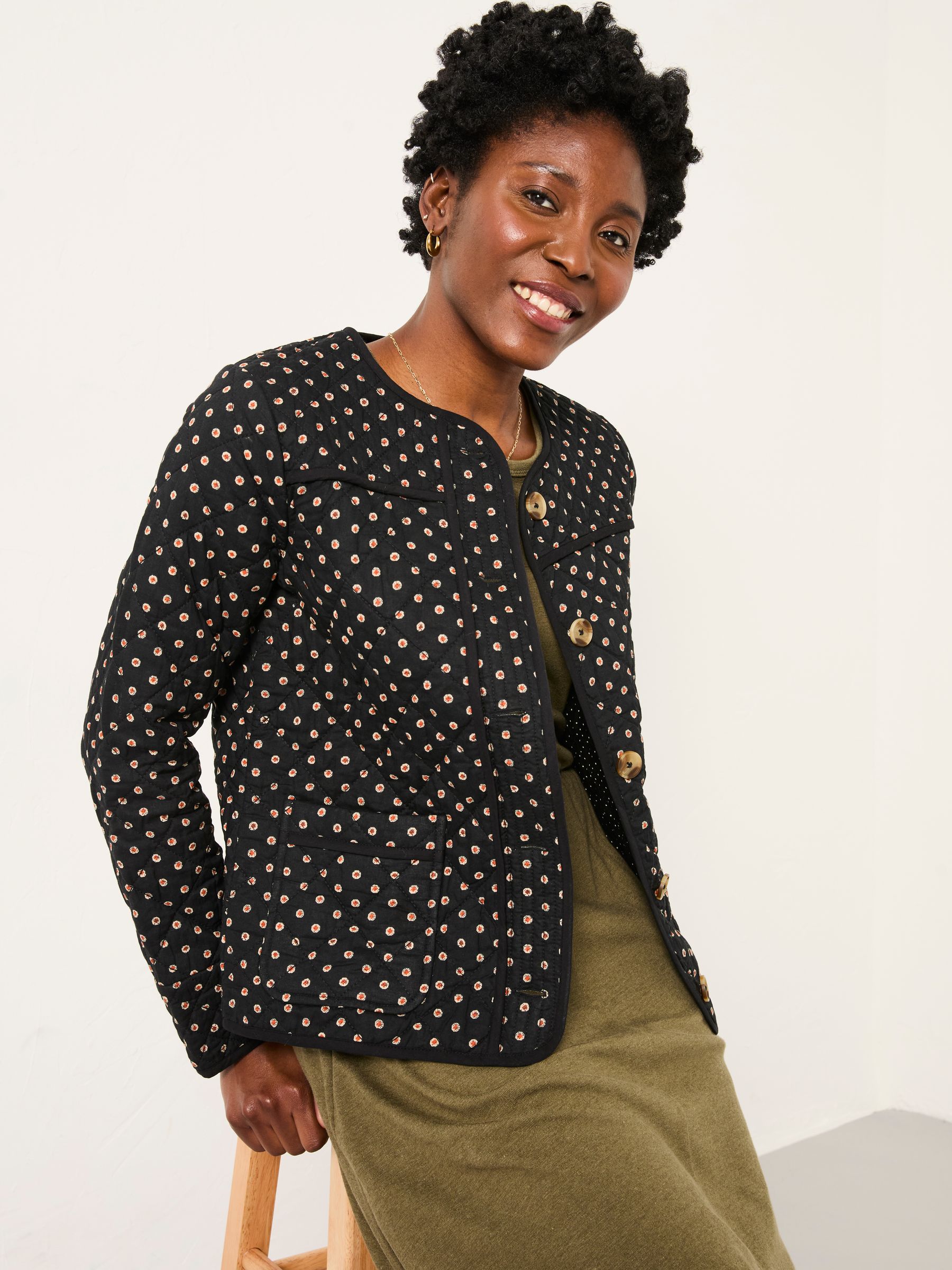 Mia Black Geo Quilted Jacket | FatFace USA