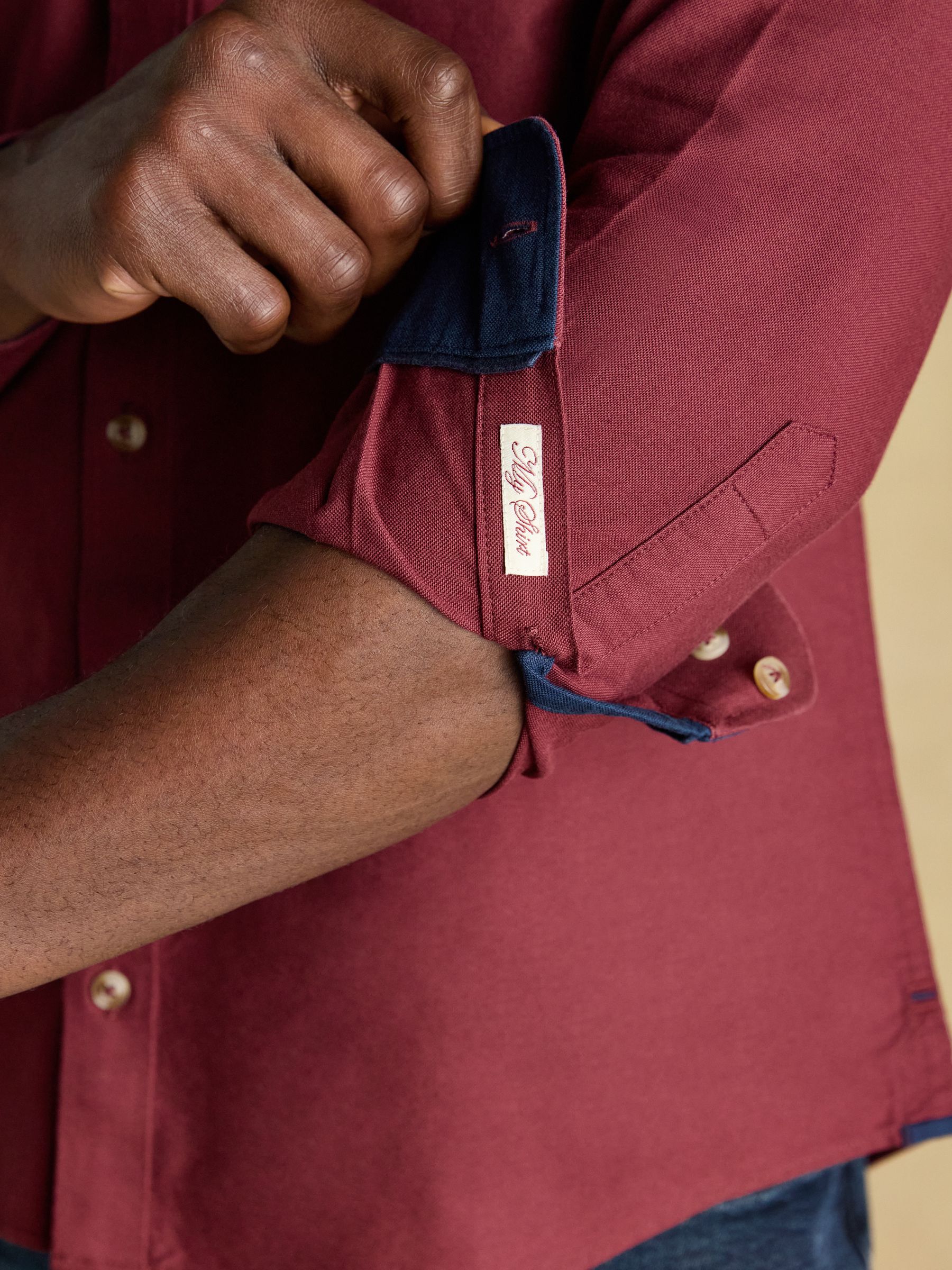 Oxford Classic Fit Burgundy Red Long Sleeve Cotton Shirt - Image 5 of 10