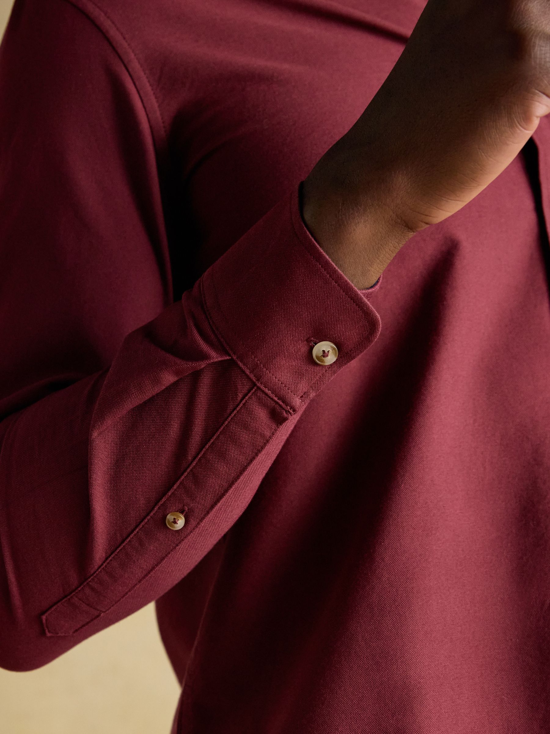 Oxford Classic Fit Burgundy Red Long Sleeve Cotton Shirt - Image 8 of 10