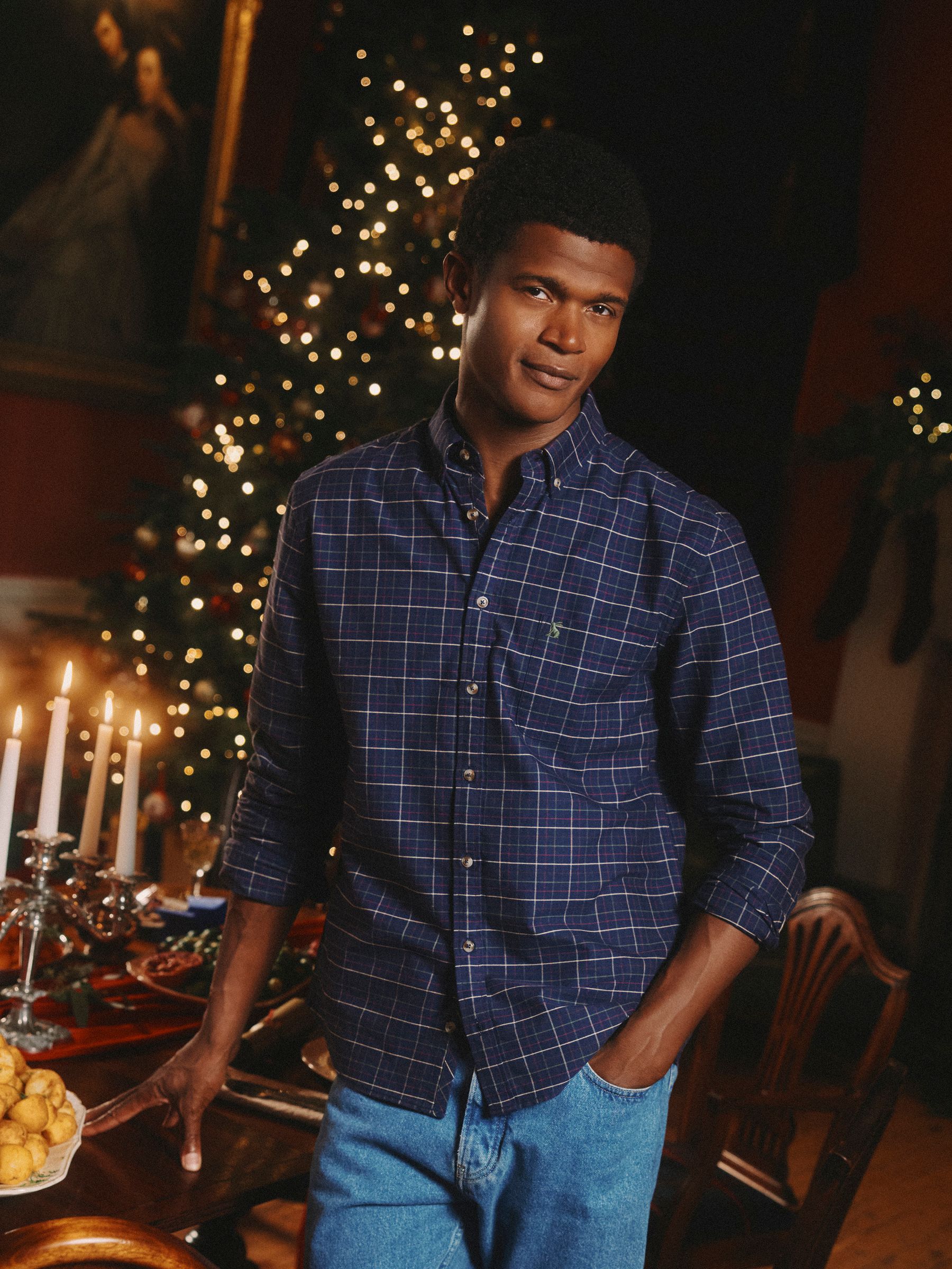 Oxford Classic Fit Navy Check Long Sleeve Cotton Shirt - Image 1 of 13