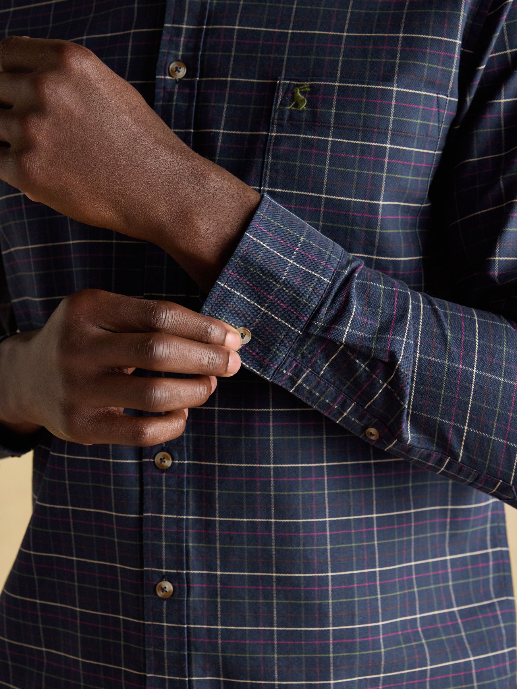 Oxford Classic Fit Navy Check Long Sleeve Cotton Shirt - Image 10 of 13