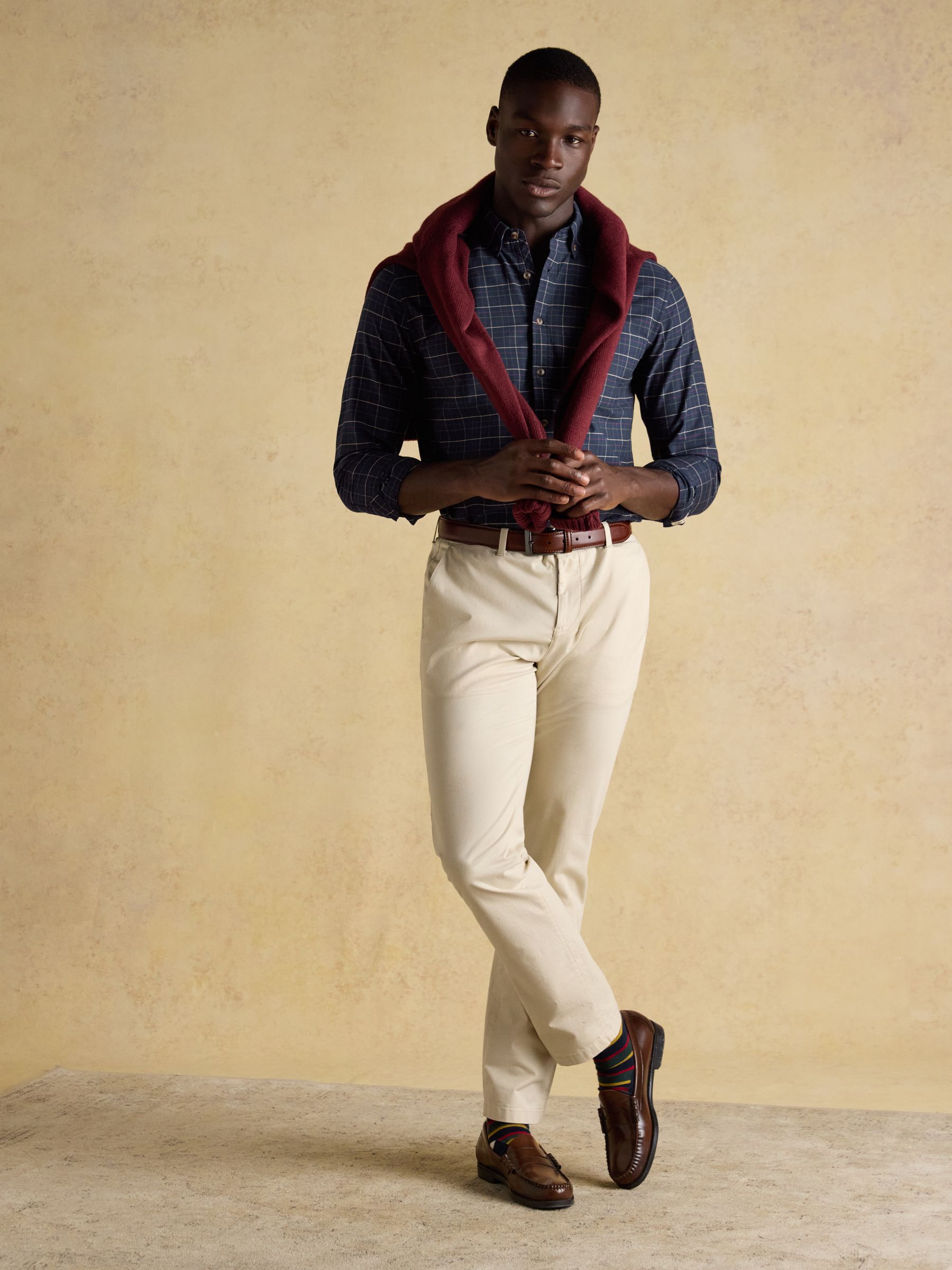 Oxford Classic Fit Navy Check Long Sleeve Cotton Shirt - Image 11 of 13