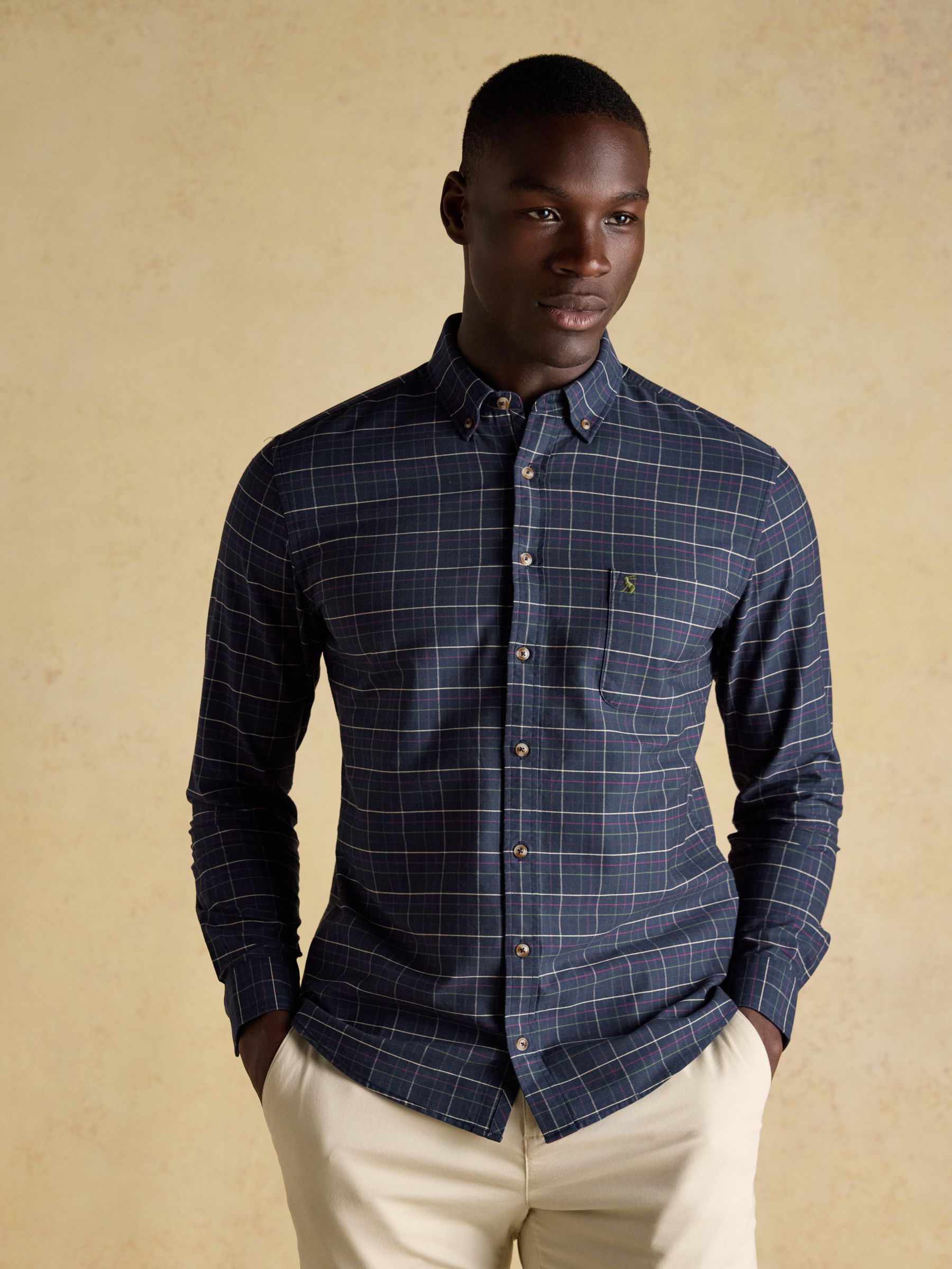 Oxford Classic Fit Navy Check Long Sleeve Cotton Shirt - Image 2 of 13 Oxford Classic Fit Navy Check Long Sleeve Cotton Shirt - Image 2 of 13
