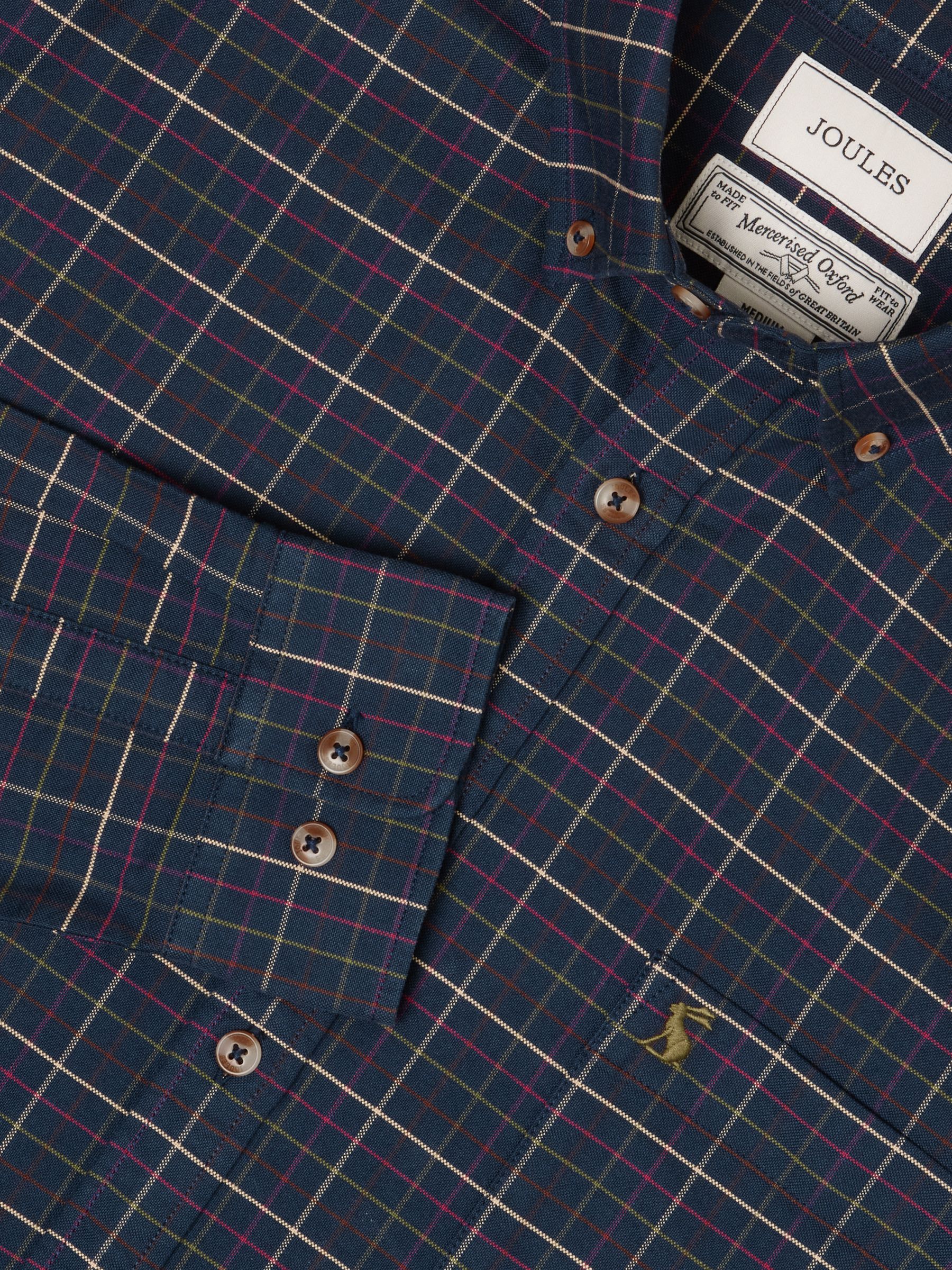 Oxford Classic Fit Navy Check Long Sleeve Cotton Shirt - Image 3 of 13