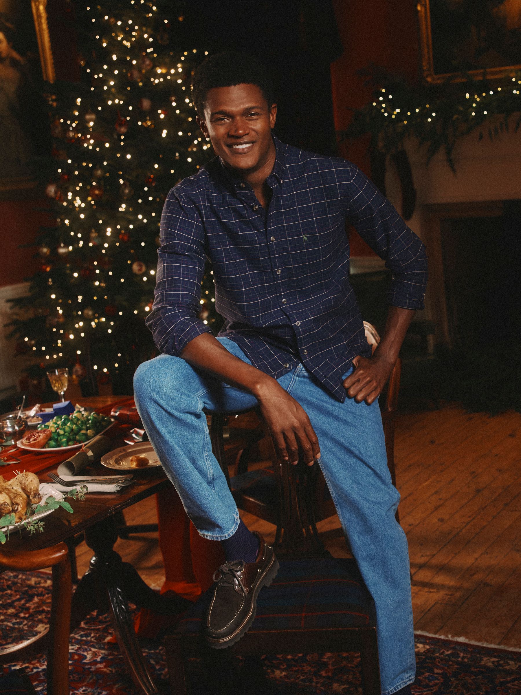 Oxford Classic Fit Navy Check Long Sleeve Cotton Shirt - Image 4 of 13