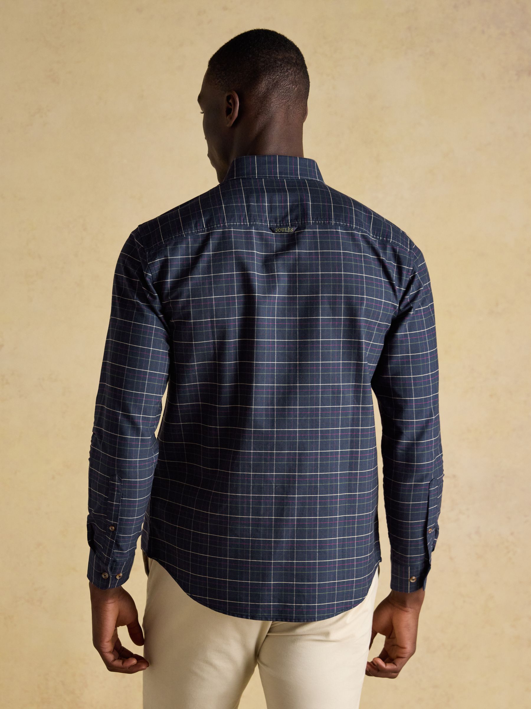 Oxford Classic Fit Navy Check Long Sleeve Cotton Shirt - Image 5 of 13
