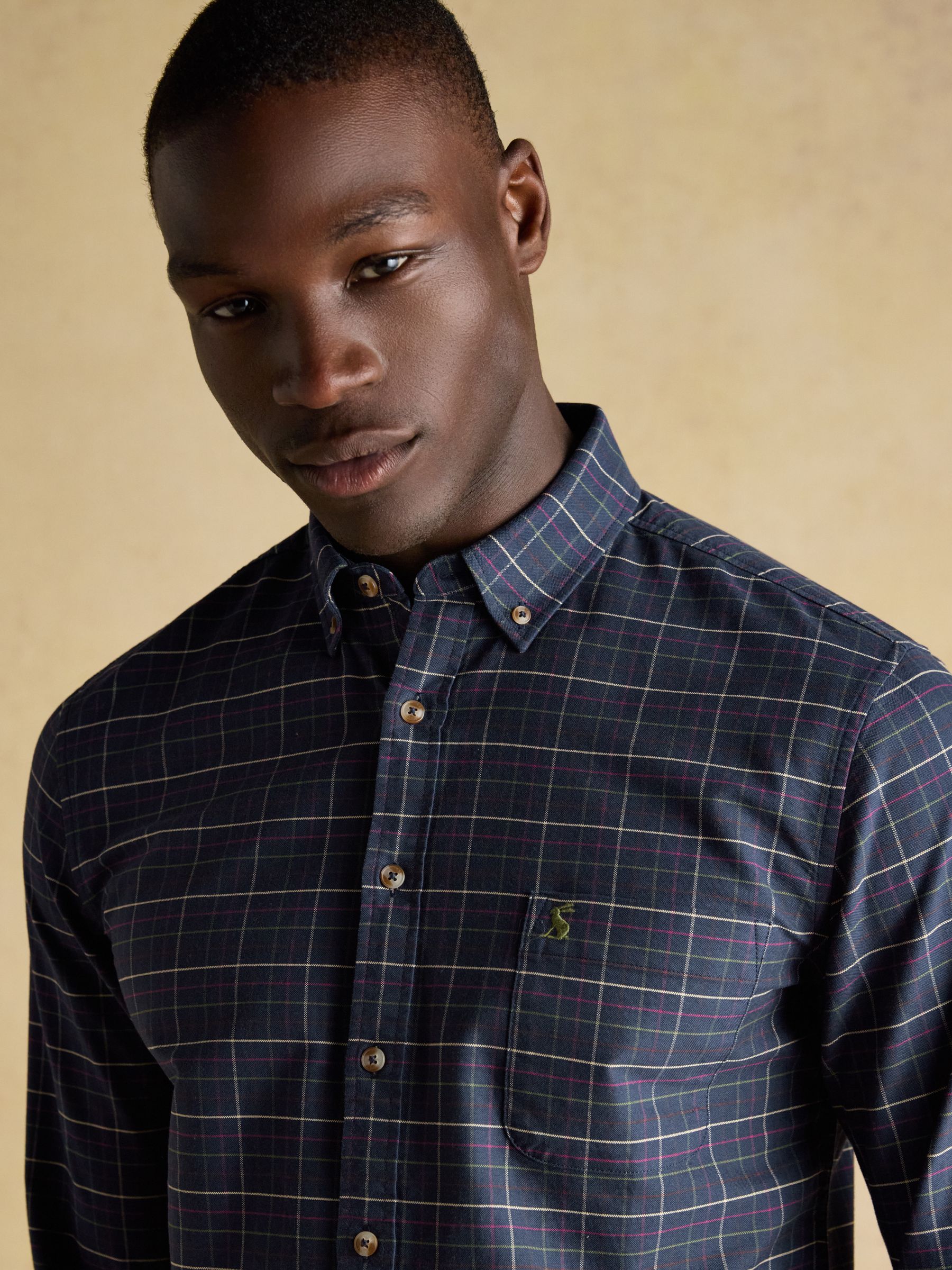 Oxford Classic Fit Navy Check Long Sleeve Cotton Shirt - Image 6 of 13
