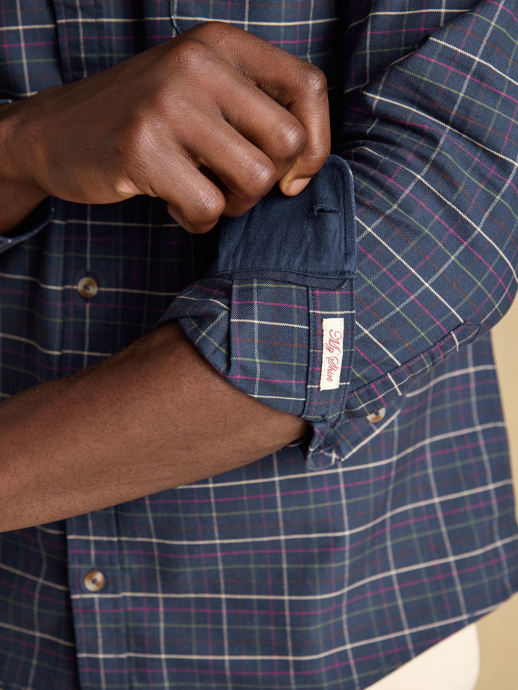 Oxford Classic Fit Navy Check Long Sleeve Cotton Shirt - Image 7 of 13