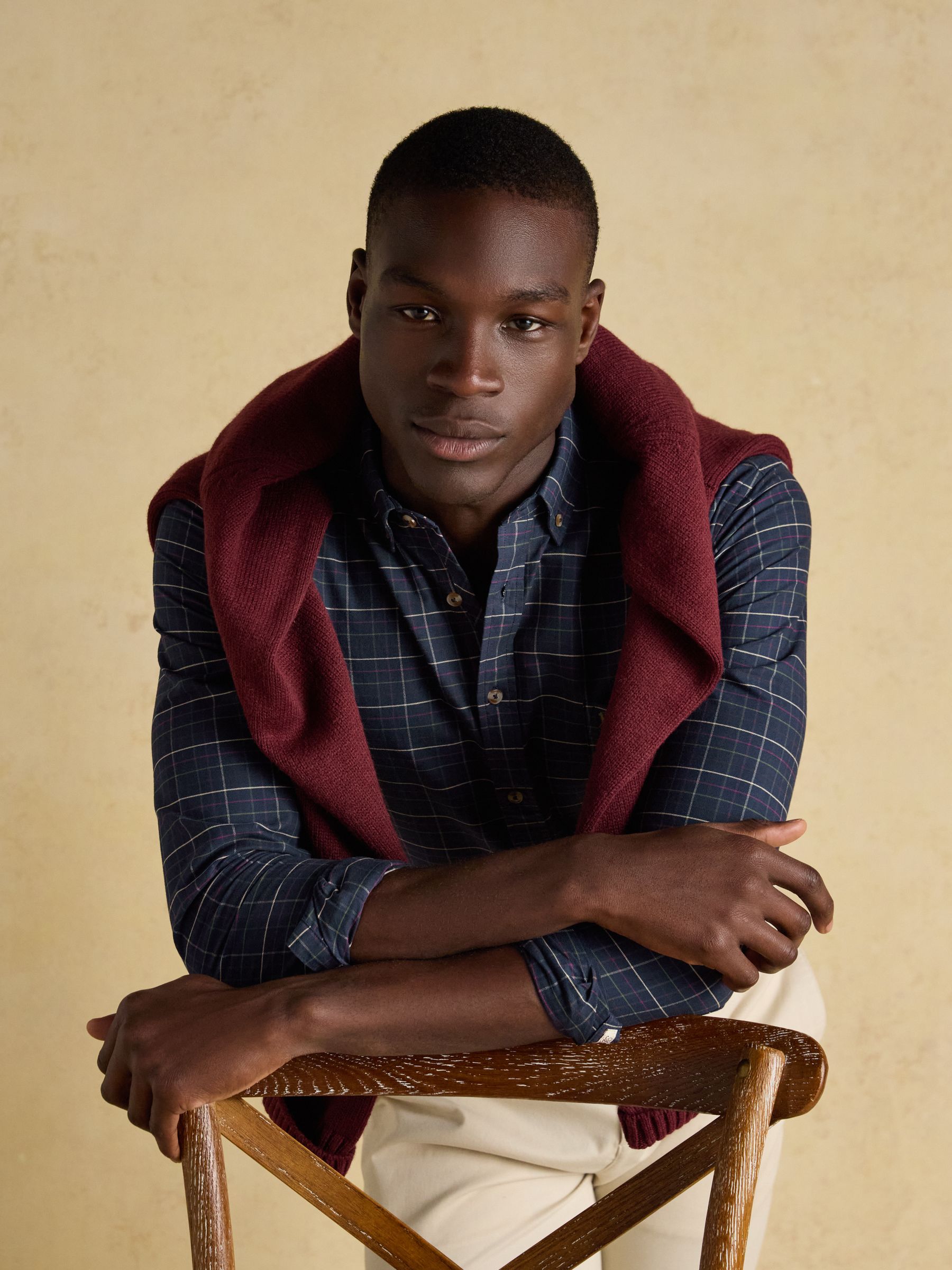 Oxford Classic Fit Navy Check Long Sleeve Cotton Shirt - Image 8 of 13