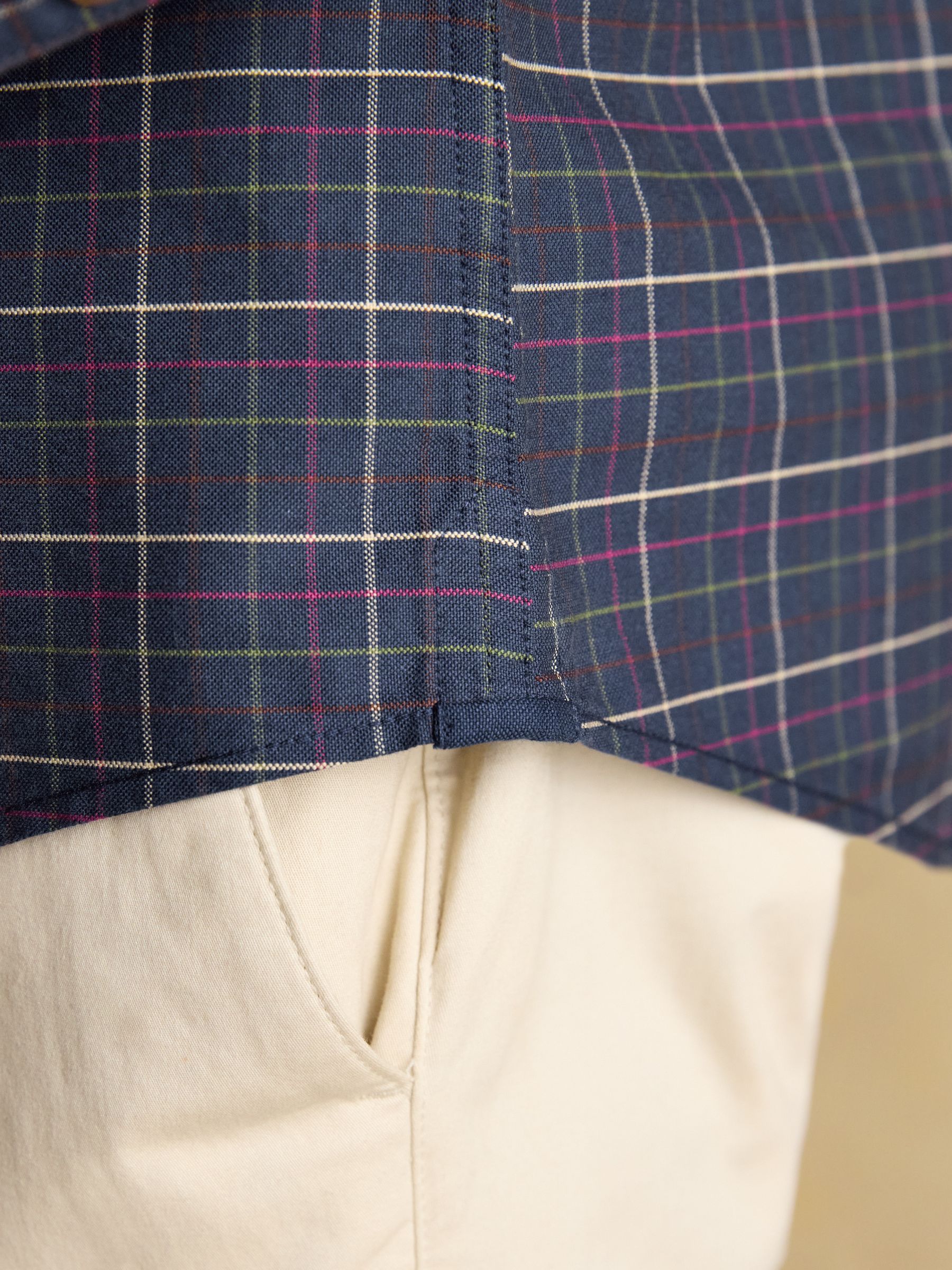 Oxford Classic Fit Navy Check Long Sleeve Cotton Shirt - Image 9 of 13