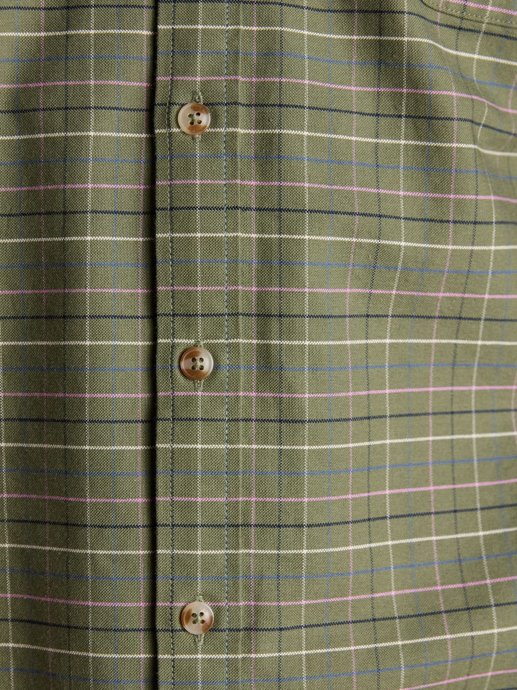 Oxford Classic Fit Khaki Green Long Sleeve Cotton Shirt - Image 11 of 13