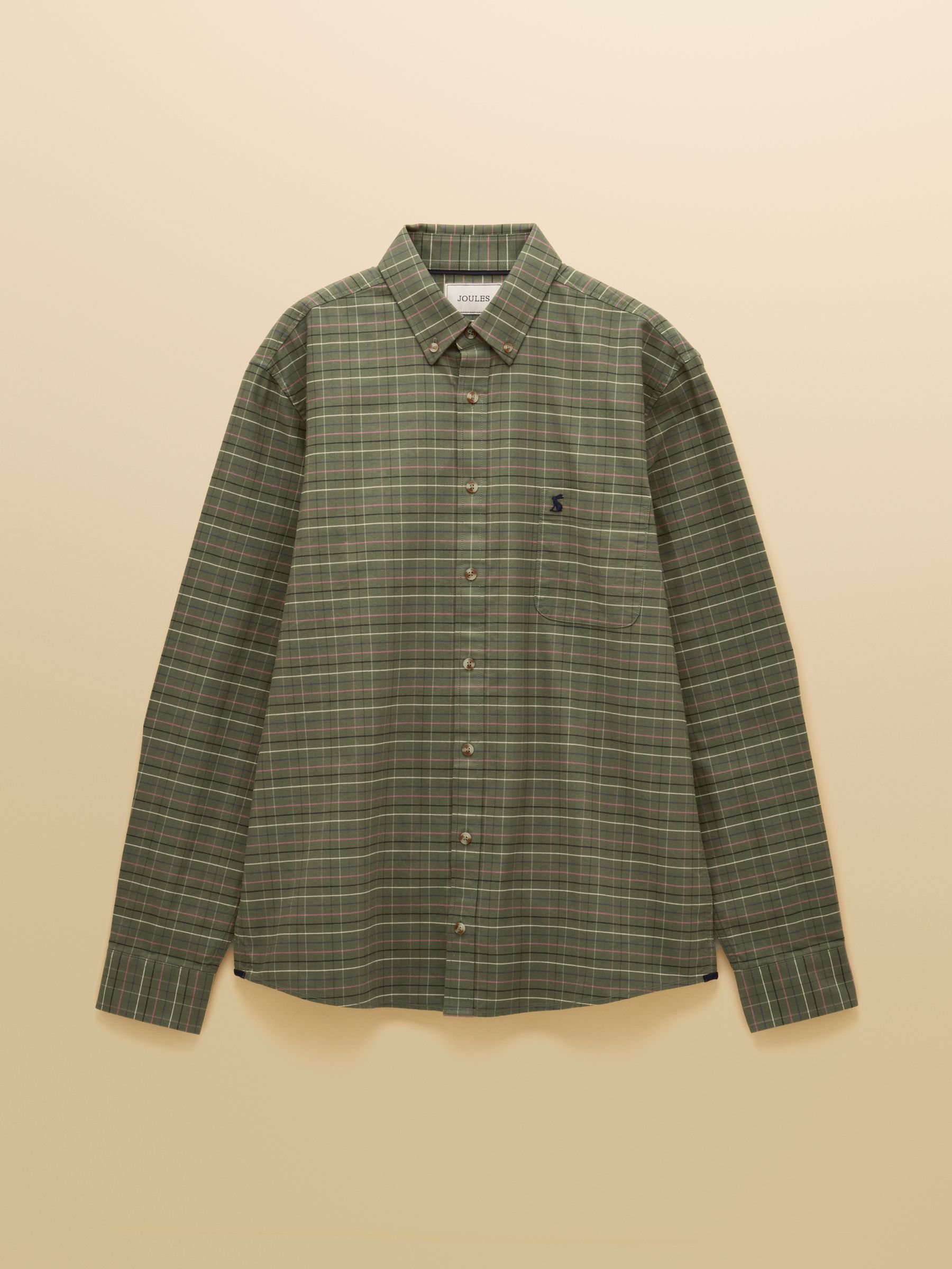 Classic Fit Khaki Green Checked Cotton Oxford Shirt - Image 11 of 11