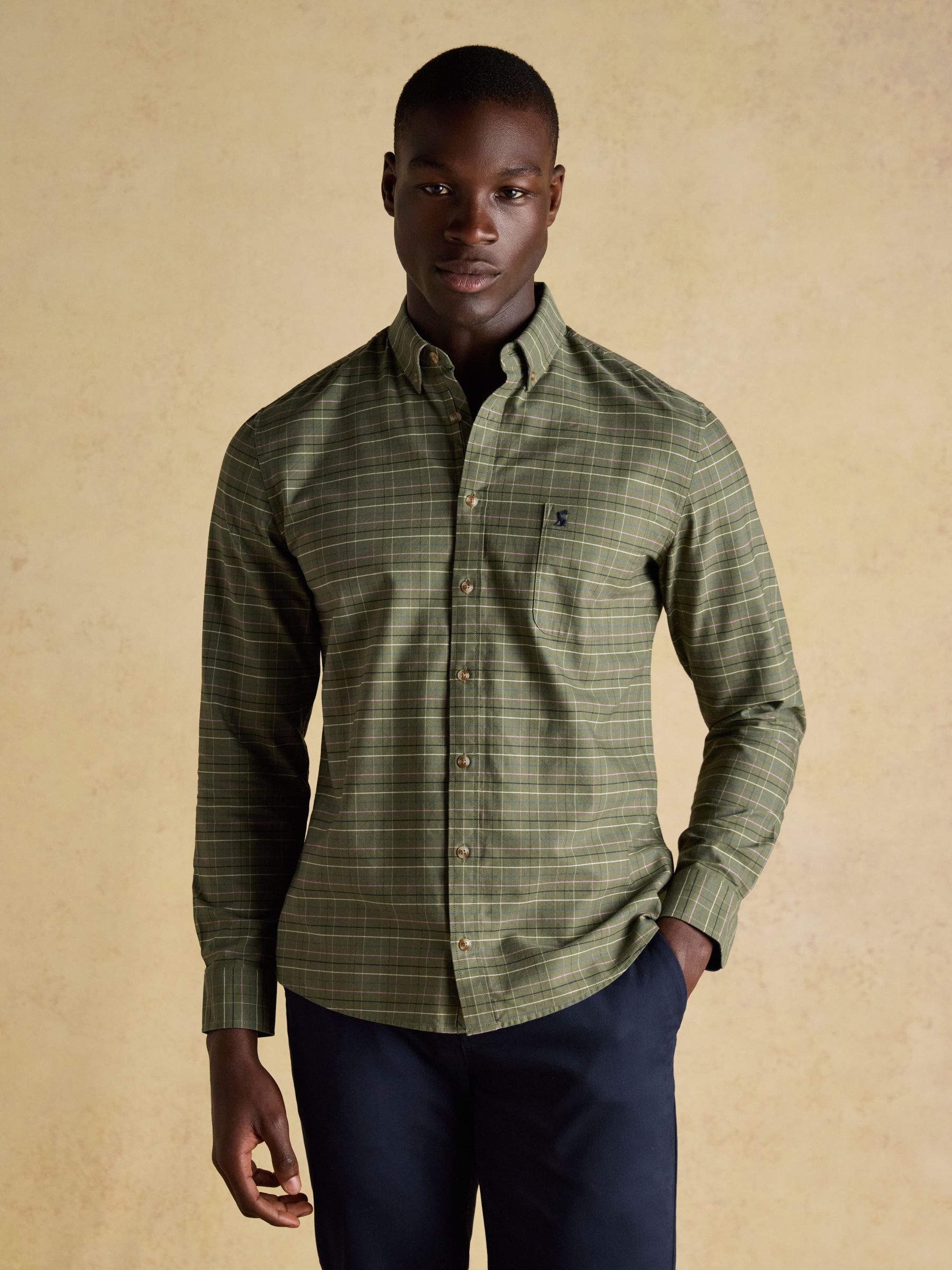 Oxford Classic Fit Khaki Green Long Sleeve Cotton Shirt - Image 2 of 13