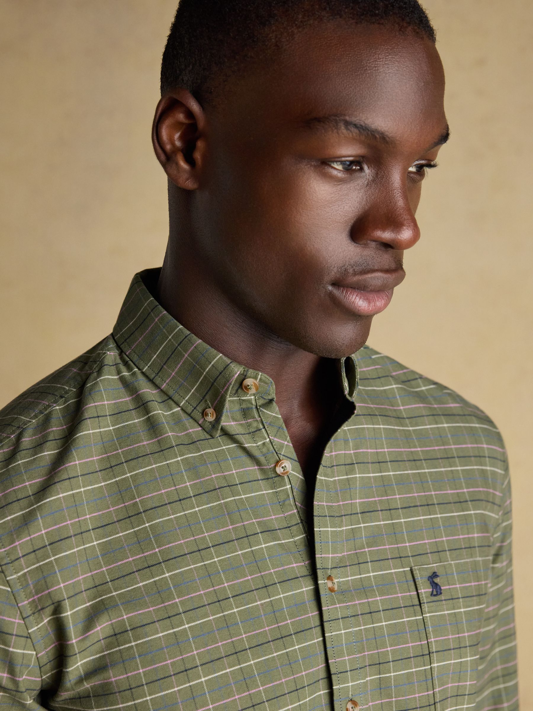 Oxford Classic Fit Khaki Green Long Sleeve Cotton Shirt - Image 6 of 13