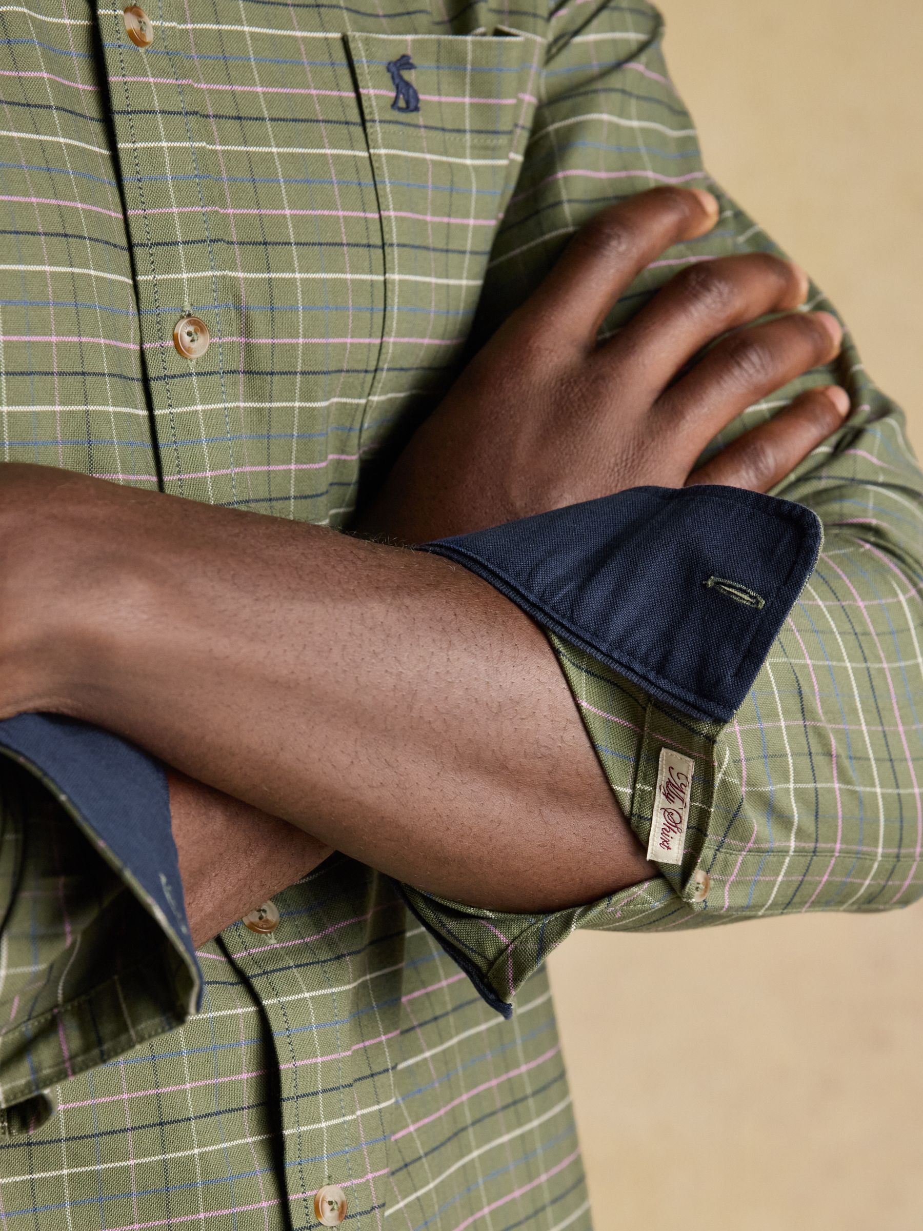 Oxford Classic Fit Khaki Green Long Sleeve Cotton Shirt - Image 7 of 13