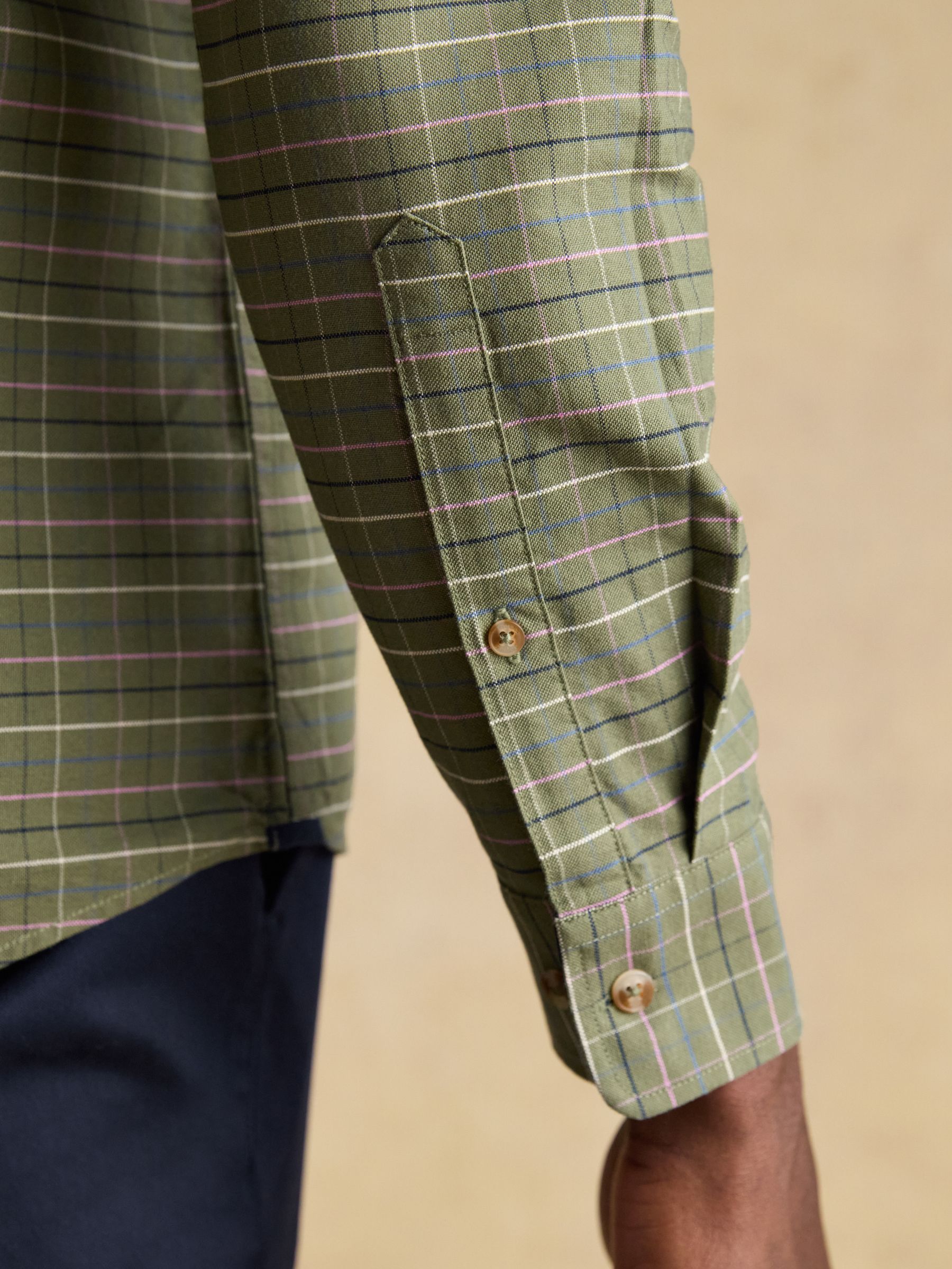 Oxford Classic Fit Khaki Green Long Sleeve Cotton Shirt - Image 8 of 13