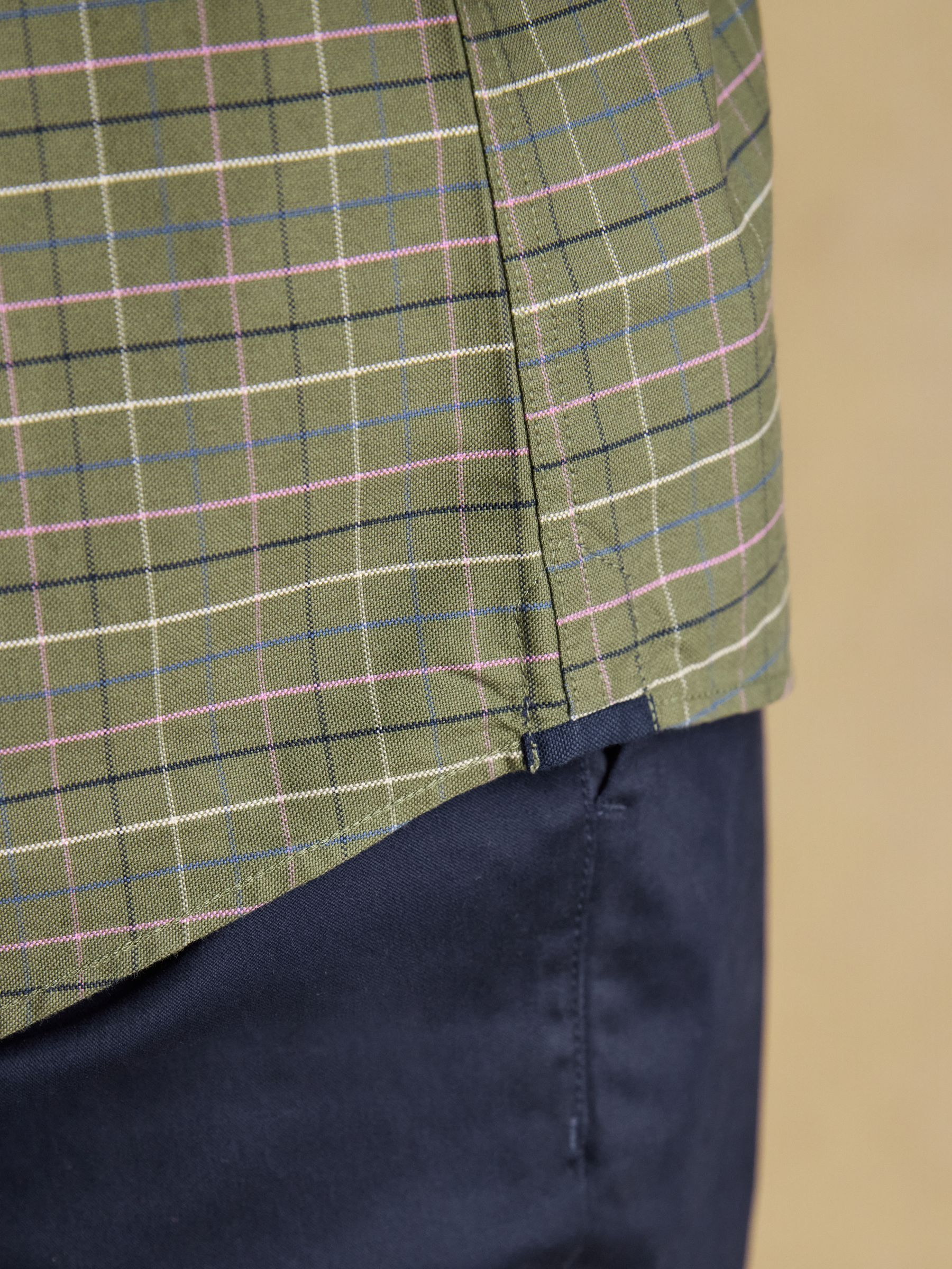 Oxford Classic Fit Khaki Green Long Sleeve Cotton Shirt - Image 9 of 13