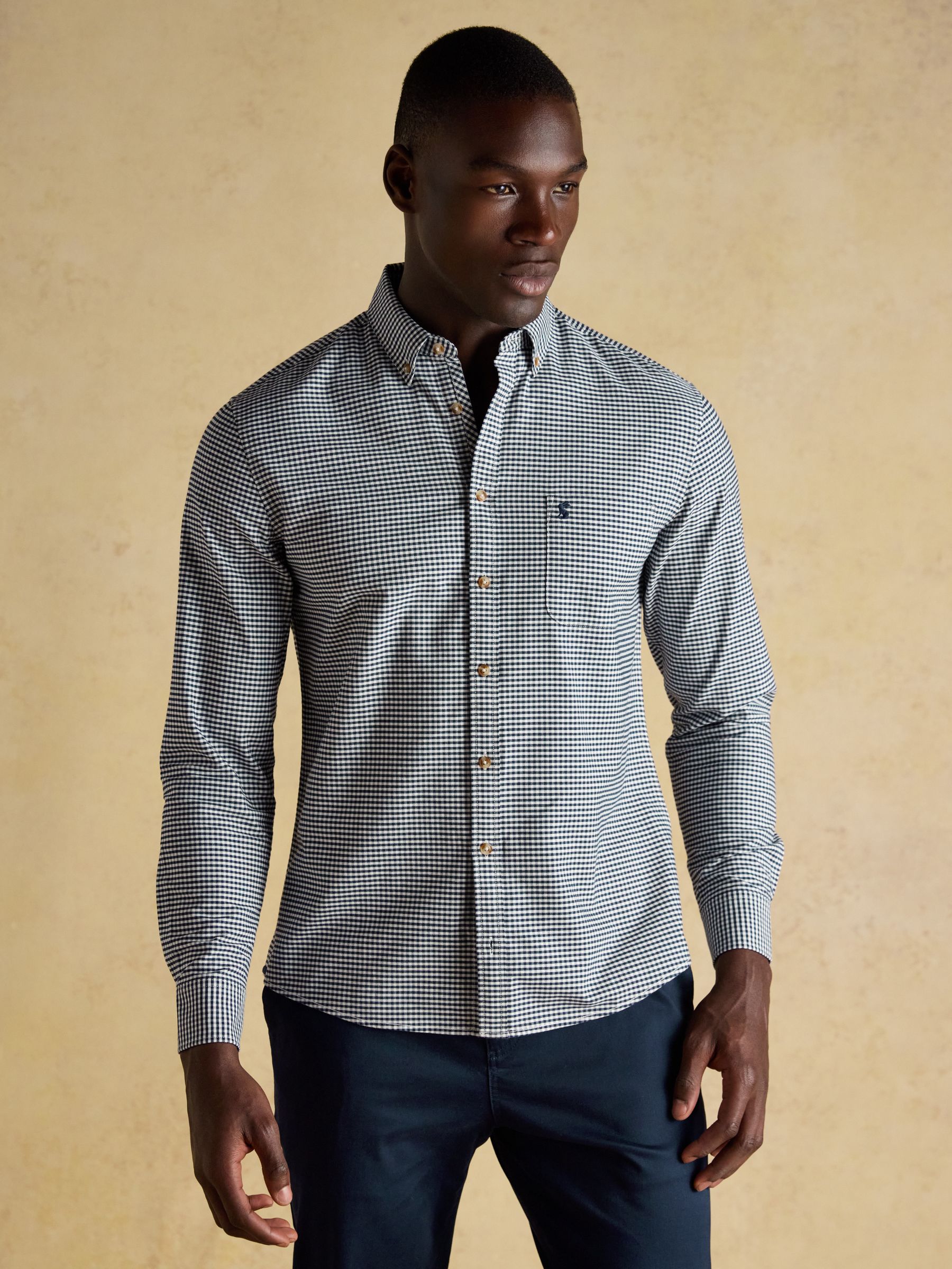 Oxford Classic Fit Navy Gingham Long Sleeve Cotton Shirt - Image 1 of 11