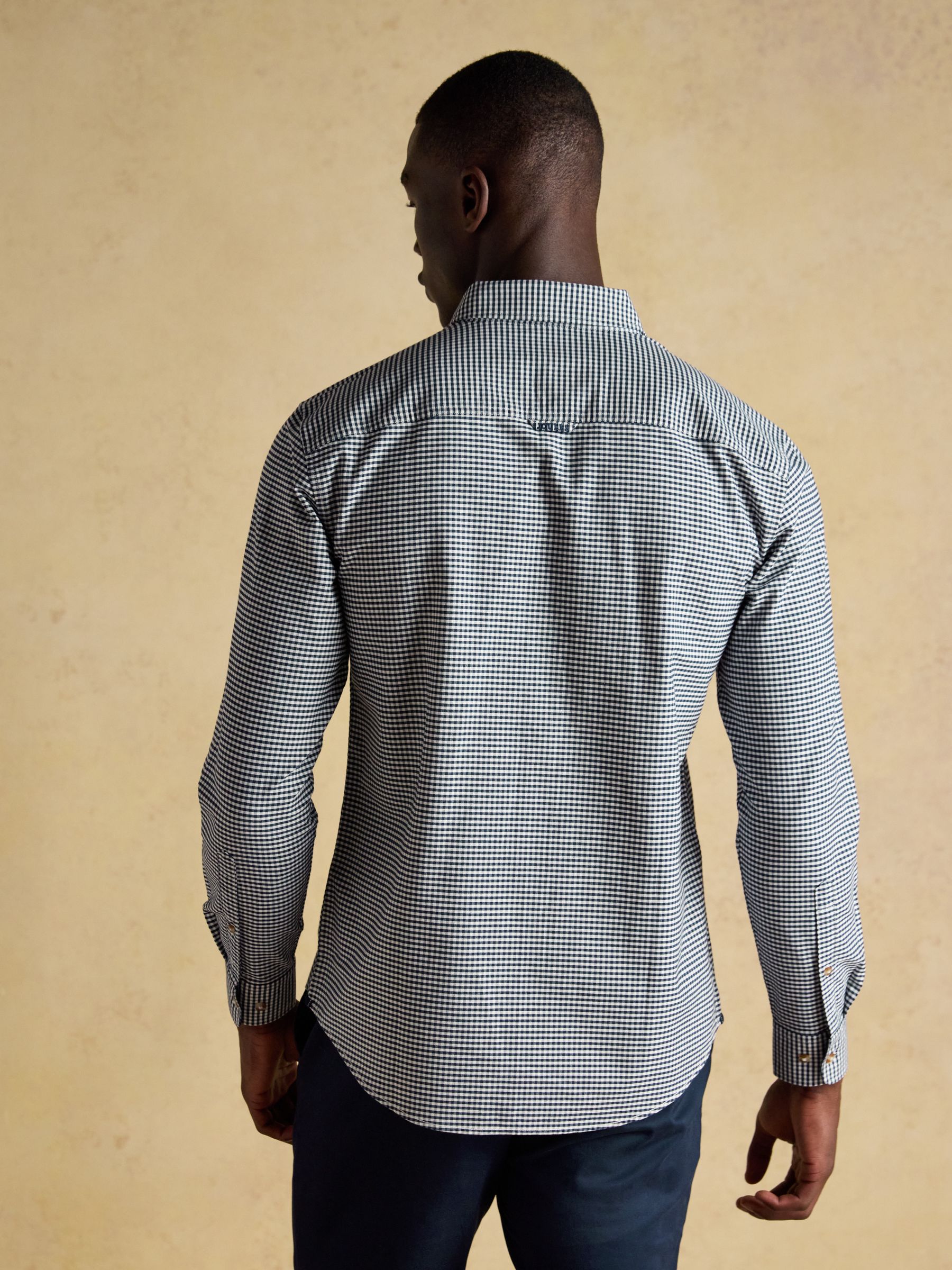 Oxford Classic Fit Navy Gingham Long Sleeve Cotton Shirt - Image 2 of 11