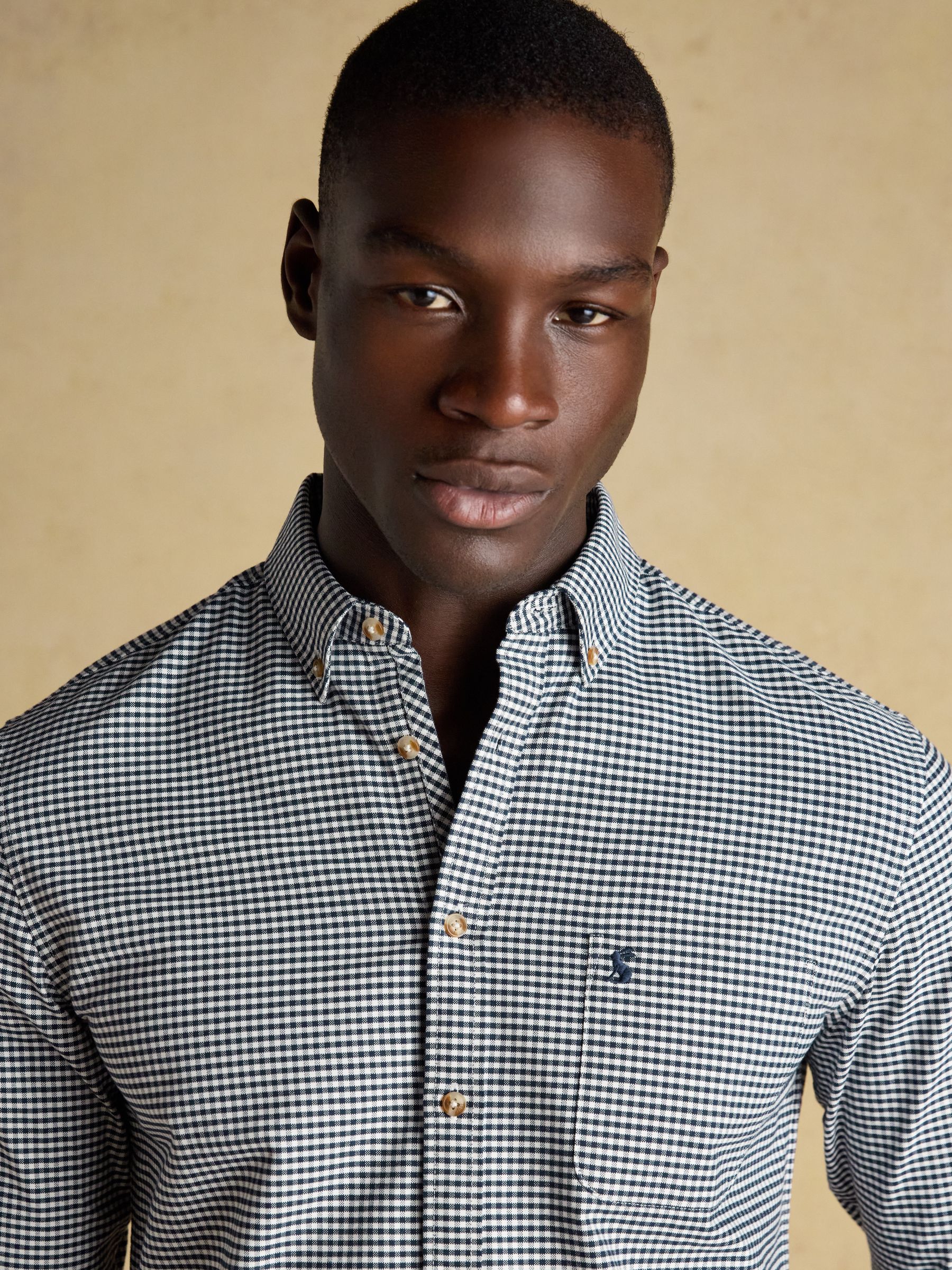 Oxford Classic Fit Navy Gingham Long Sleeve Cotton Shirt - Image 3 of 11