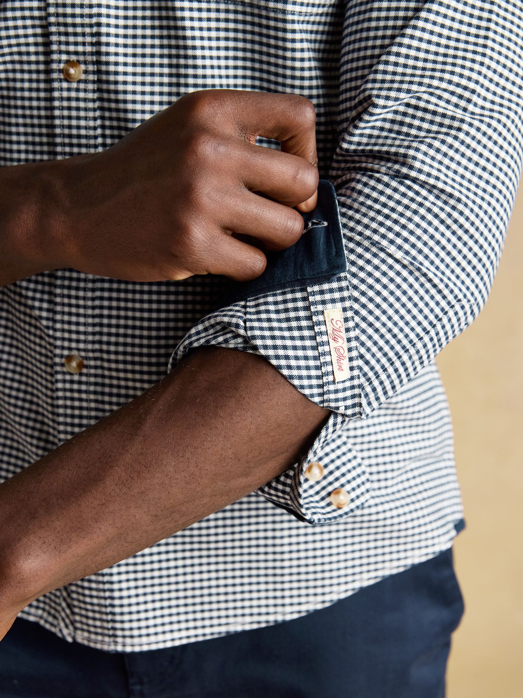 Oxford Classic Fit Navy Gingham Long Sleeve Cotton Shirt - Image 4 of 11