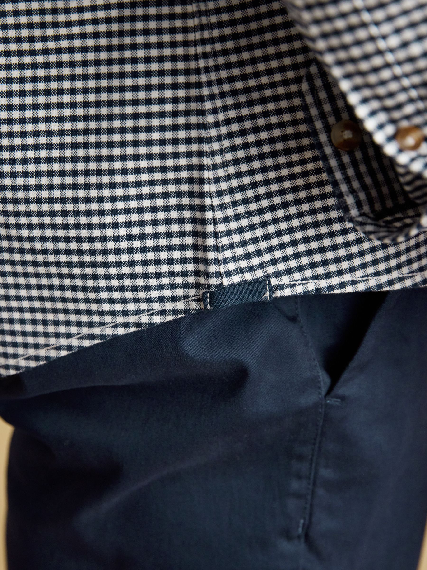 Oxford Classic Fit Navy Gingham Long Sleeve Cotton Shirt - Image 7 of 11