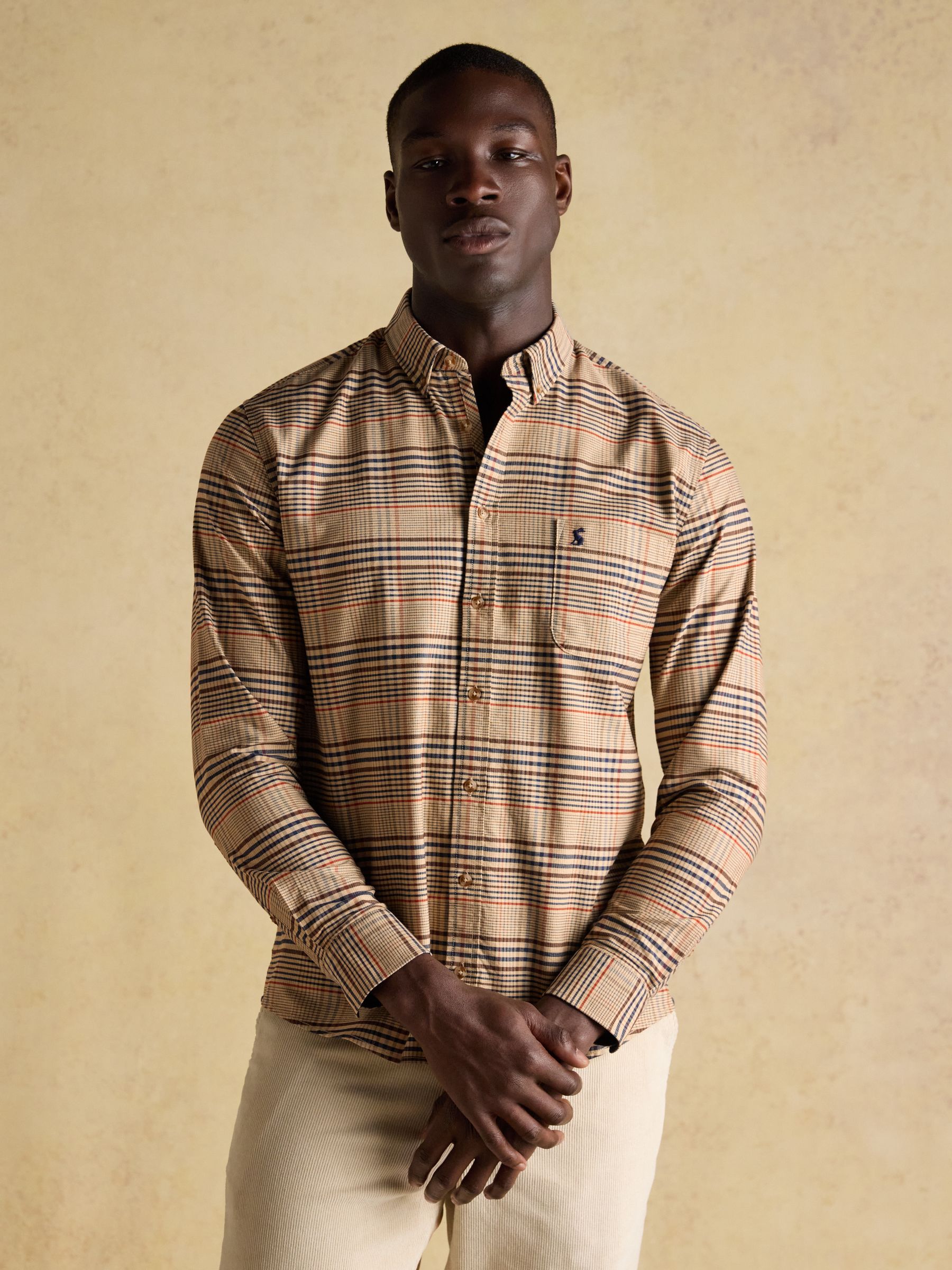 Oxford Classic Fit Brown & Orange Long Sleeve Cotton Shirt - Image 1 of 10