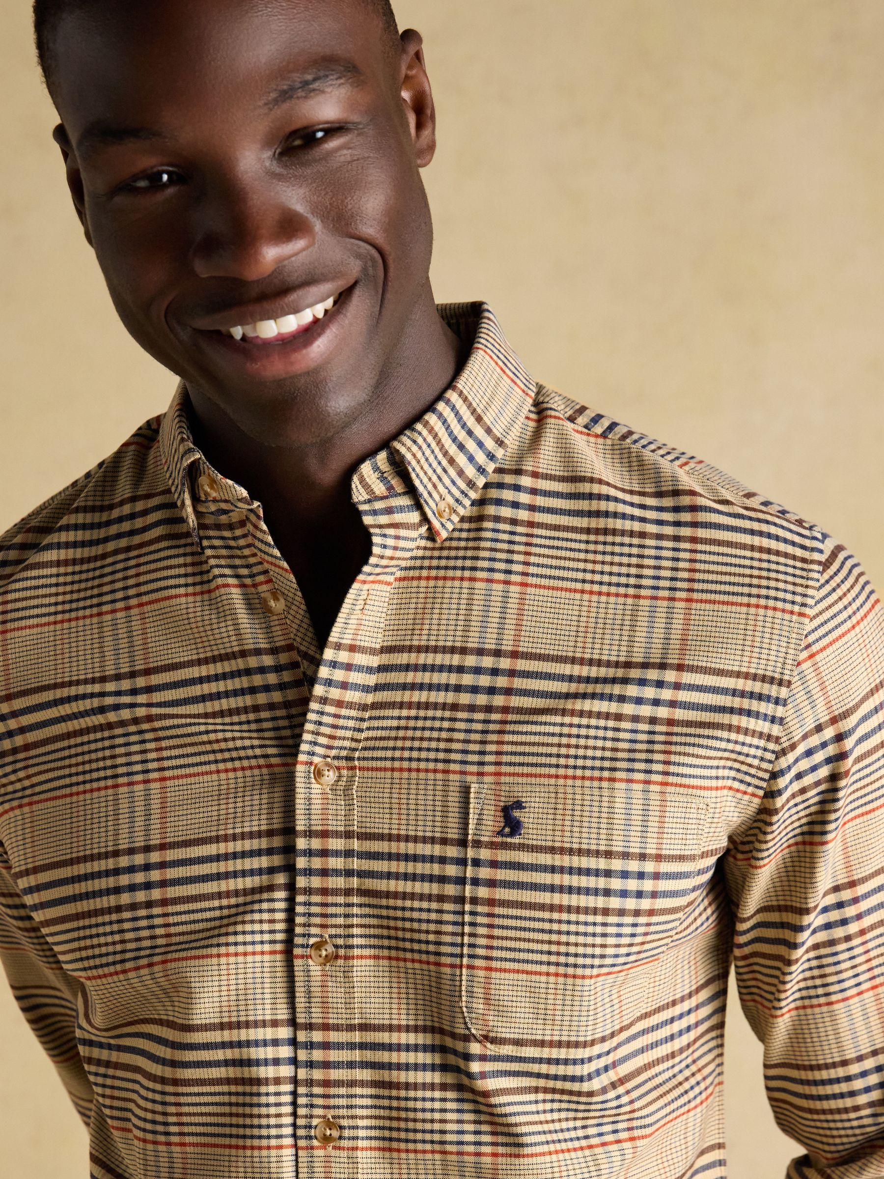 Oxford Classic Fit Brown & Orange Long Sleeve Cotton Shirt - Image 4 of 10