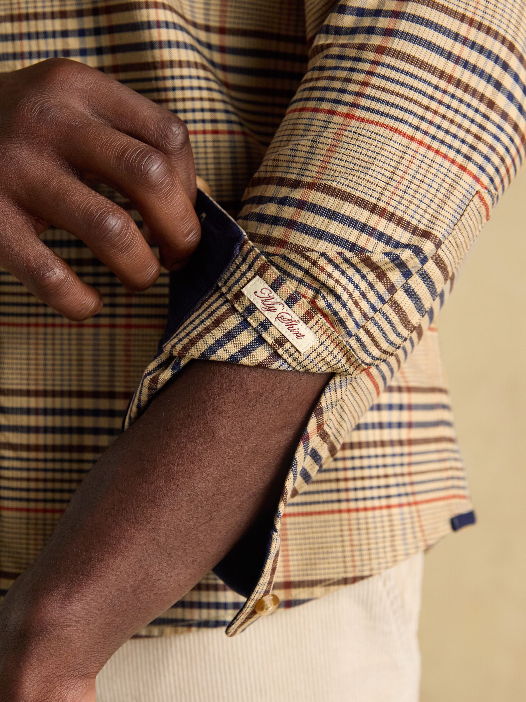 Oxford Classic Fit Brown & Orange Long Sleeve Cotton Shirt - Image 5 of 10