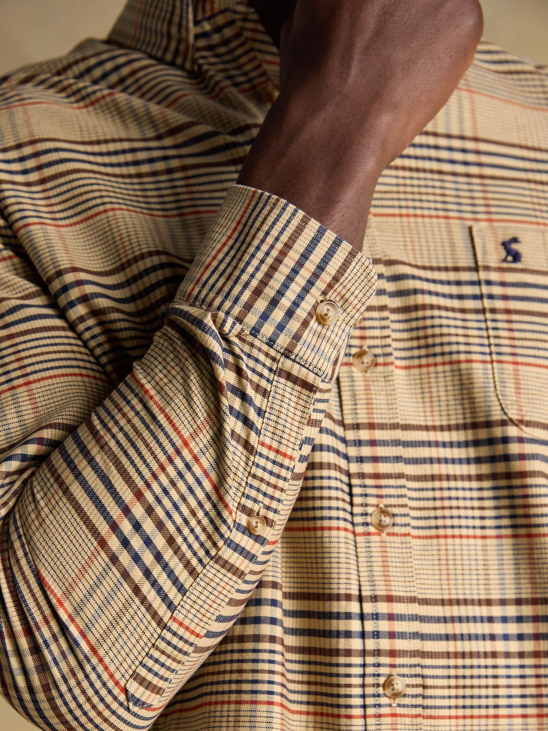 Oxford Classic Fit Brown & Orange Long Sleeve Cotton Shirt - Image 8 of 10