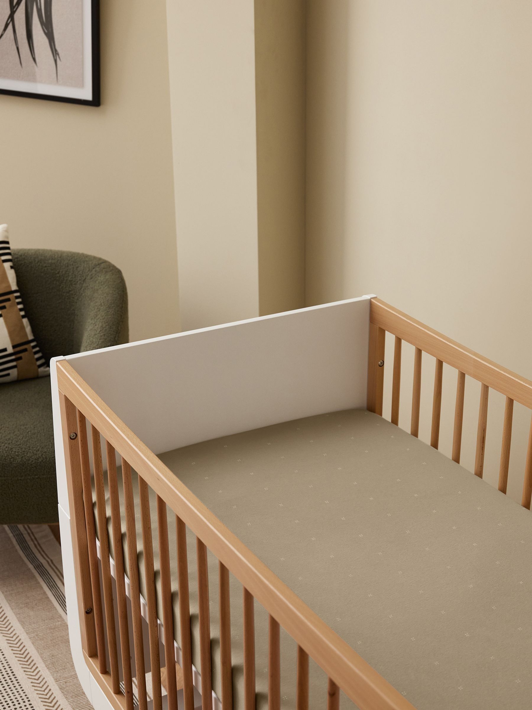 Snuz Sage Cross Twin Pack Cotbed Sheets - Image 1 of 3