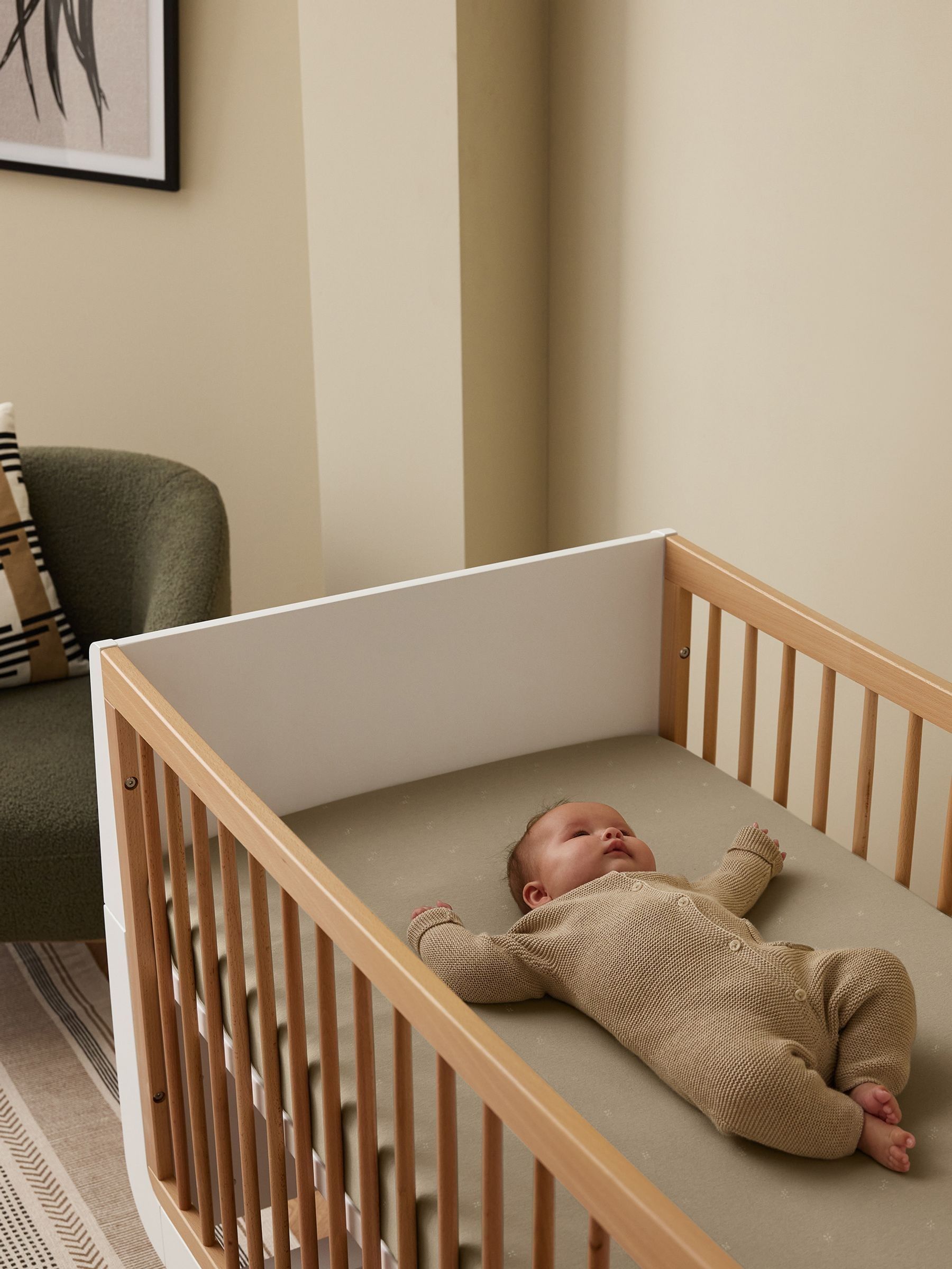 Snuz Sage Cross Twin Pack Cotbed Sheets - Image 2 of 3