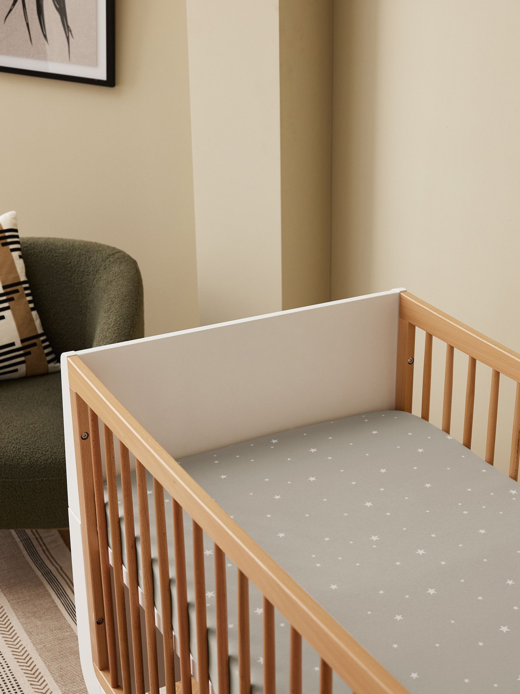 Snuz Grey Star Twin Pack Cotbed Sheets - Image 1 of 3