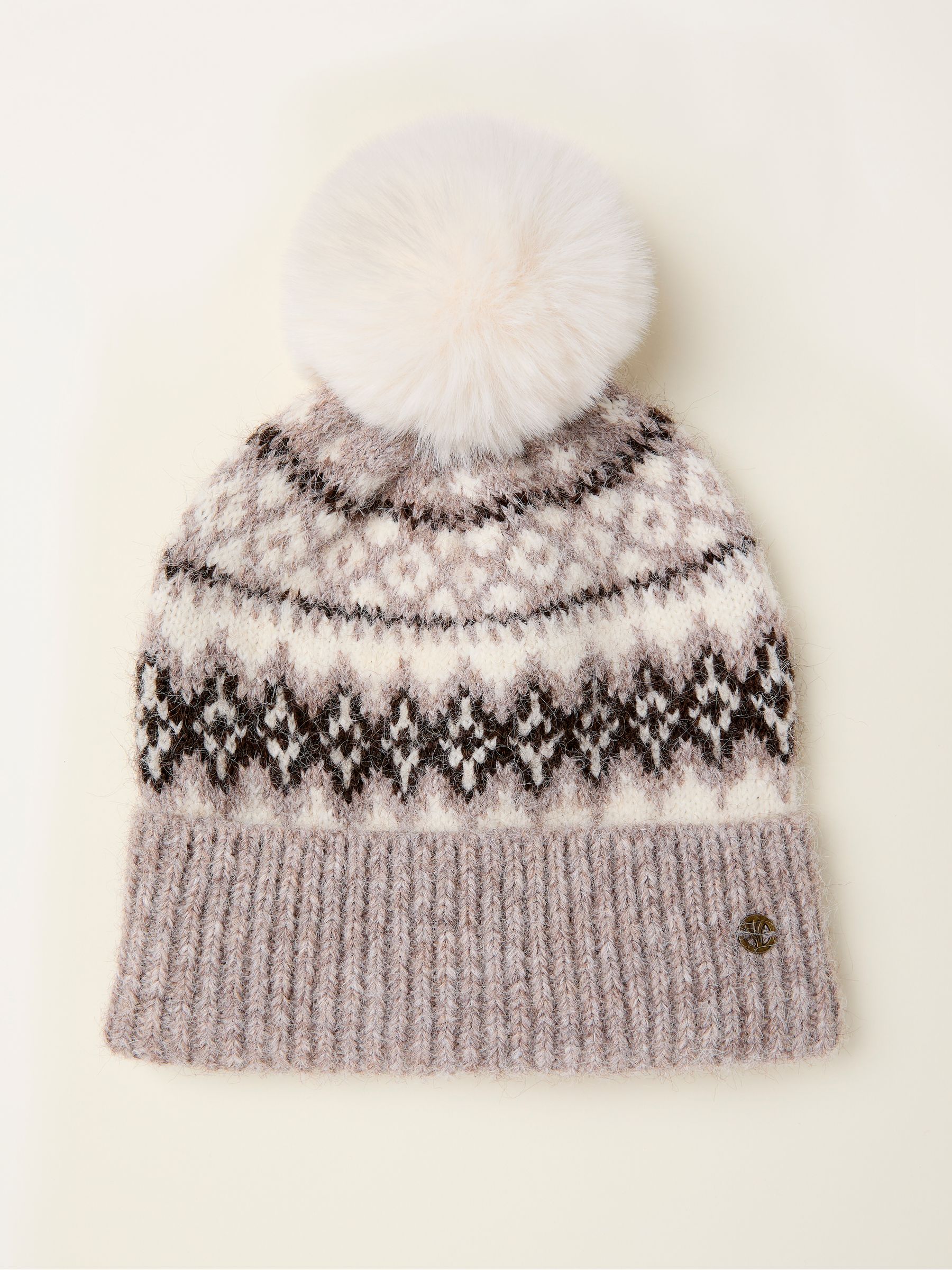 Fleur Beige Fairisle Bobble Hat - Image 1 of 2