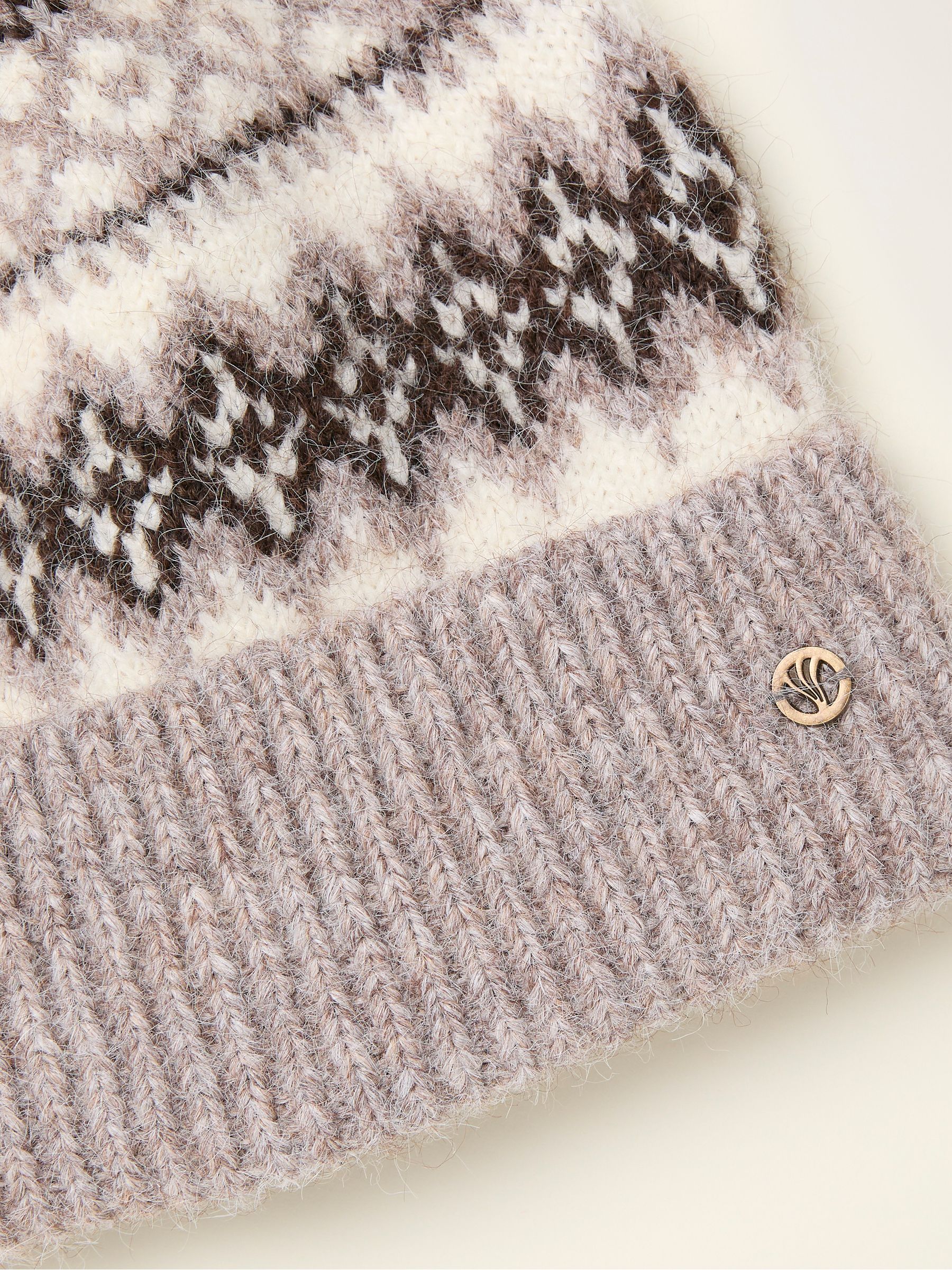 Fleur Beige Fairisle Bobble Hat - Image 2 of 2