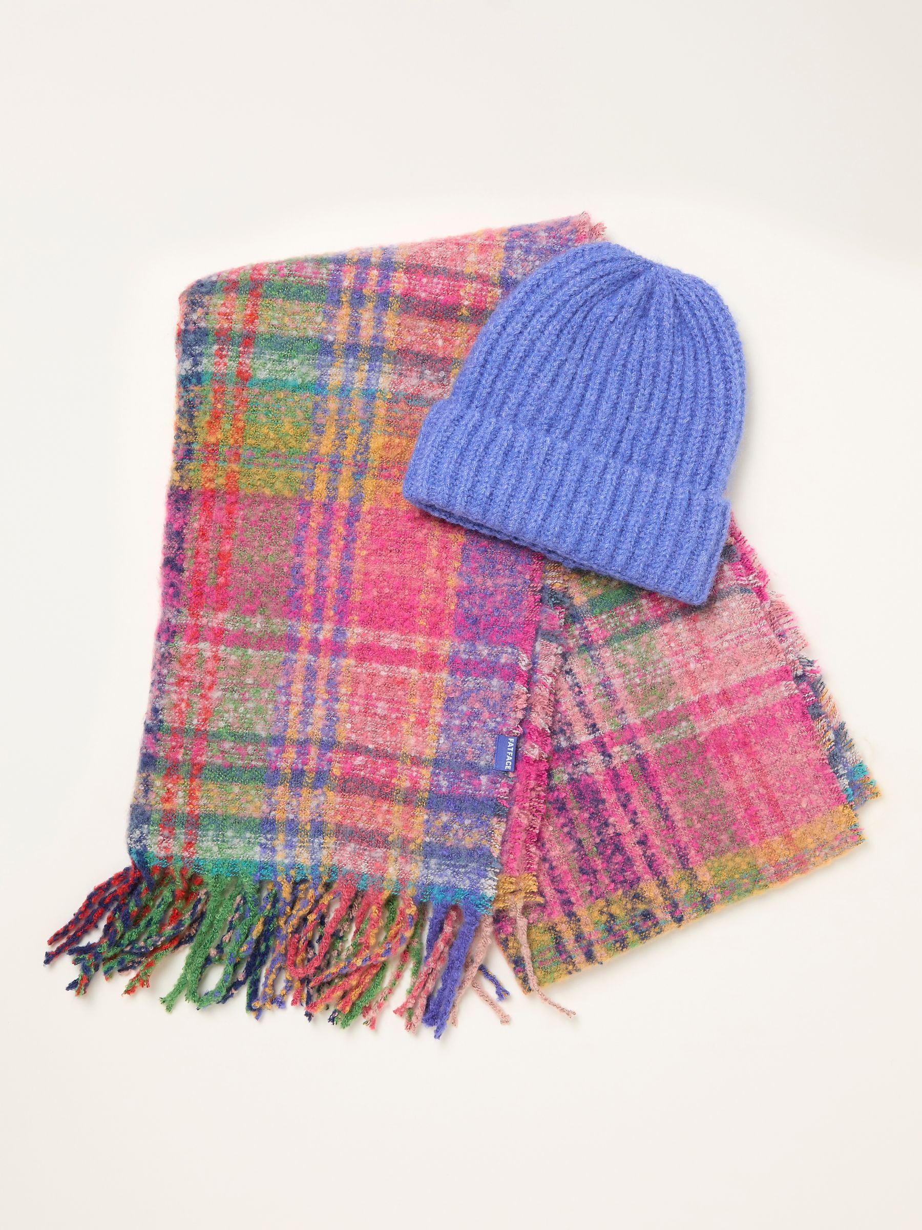 Multi Plain Hat and Check Scarf Gift Set - Image 2 of 3