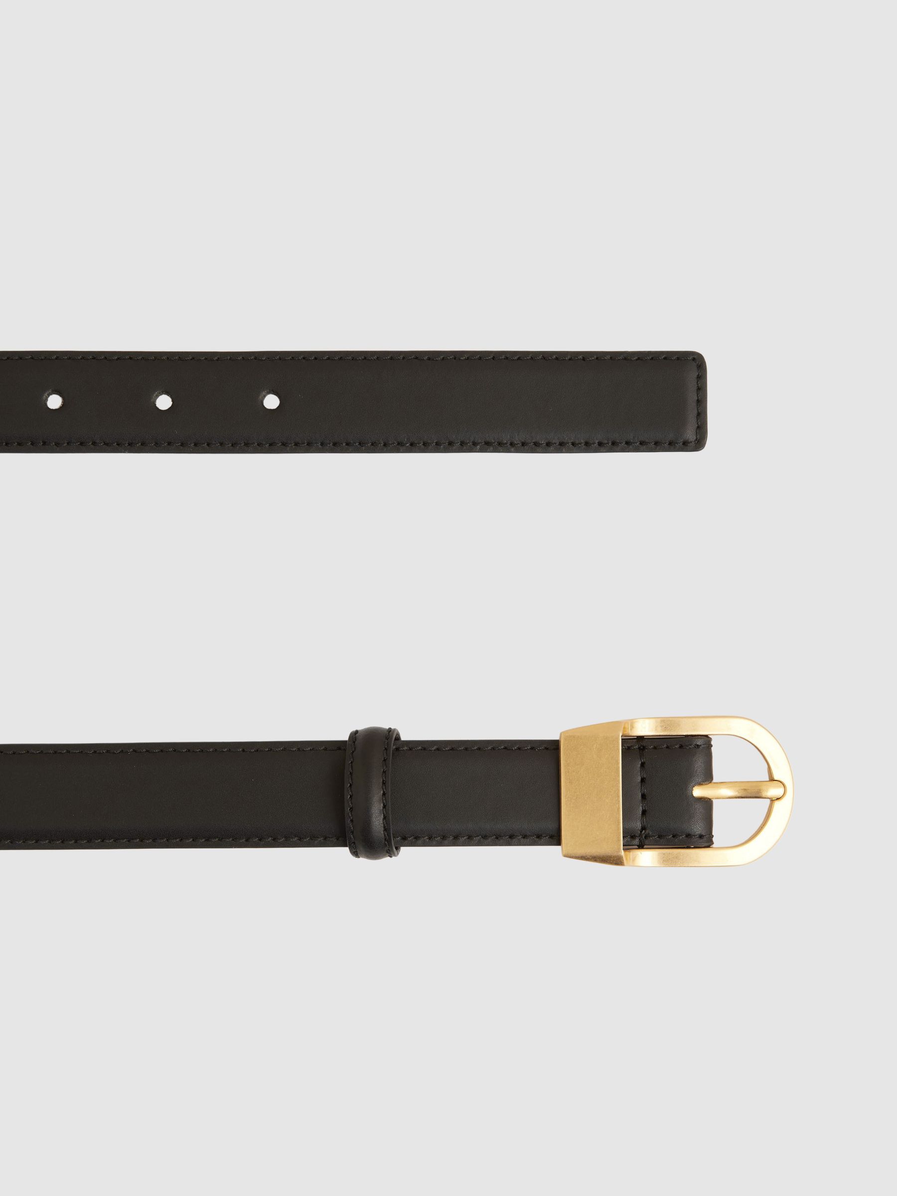 Leather Curved-Buckle Belt in Black - Image 3 of 4