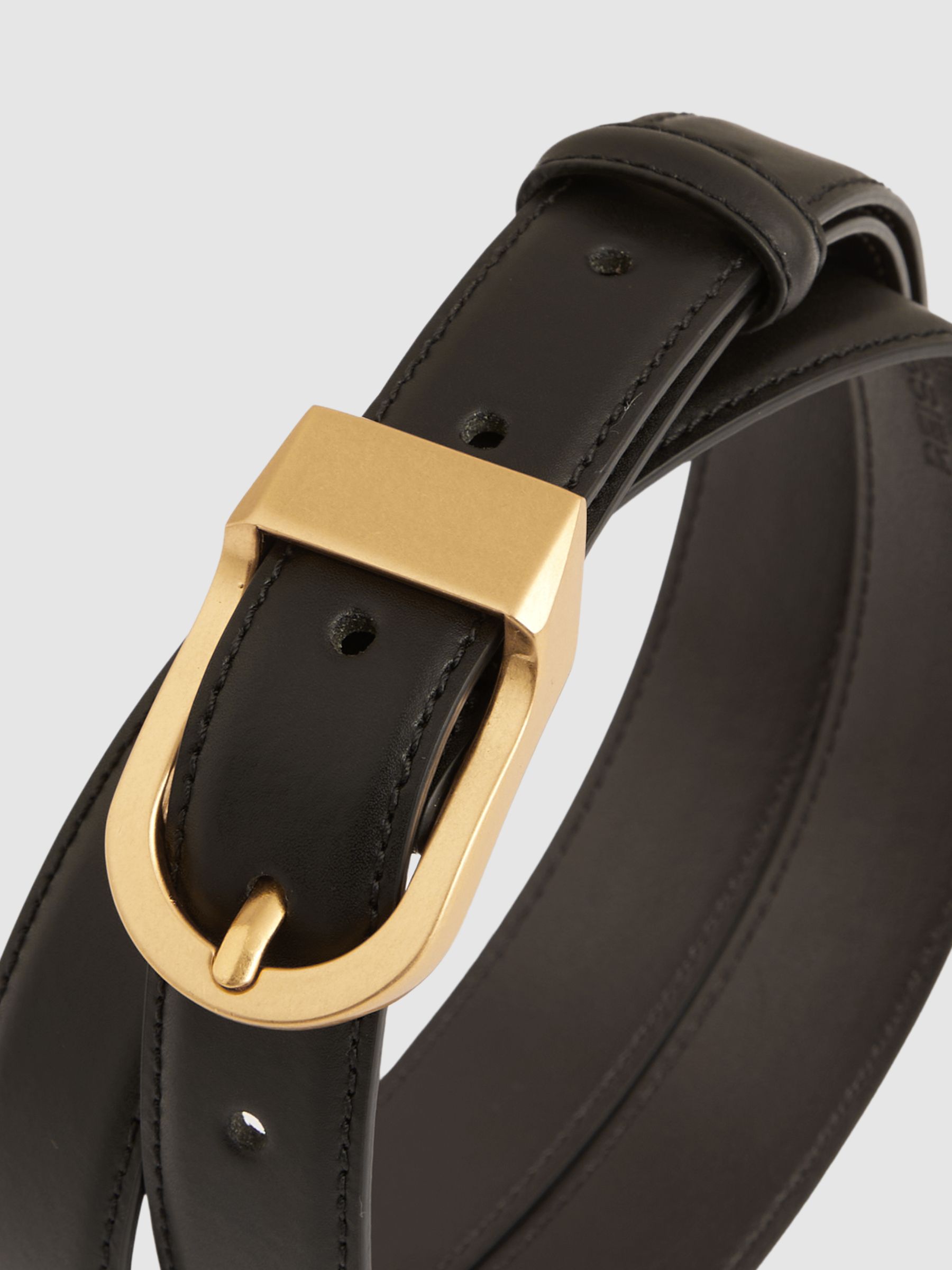 Leather Curved-Buckle Belt in Black - image 2