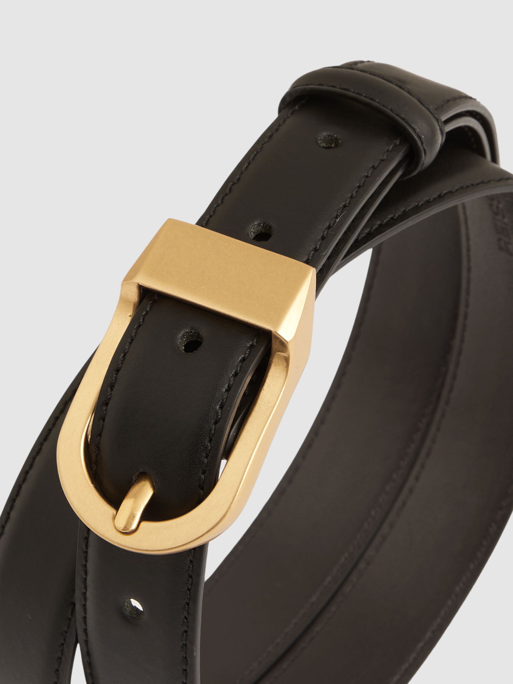 Leather Curved-Buckle Belt in Black - Image 5 of 5